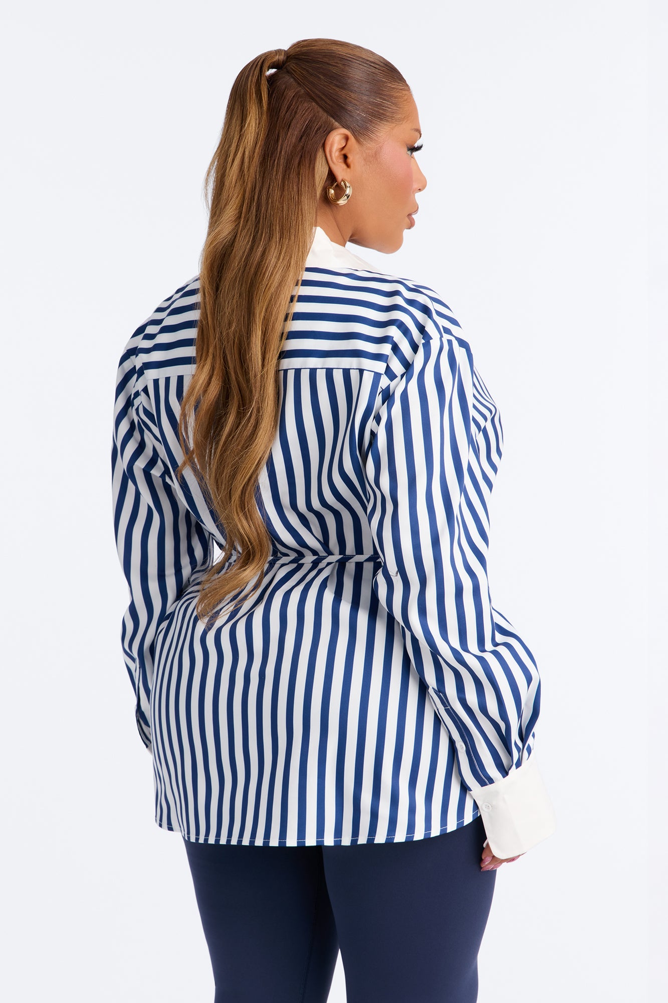 Aylene Striped Poplin Shirt - Navy/combo