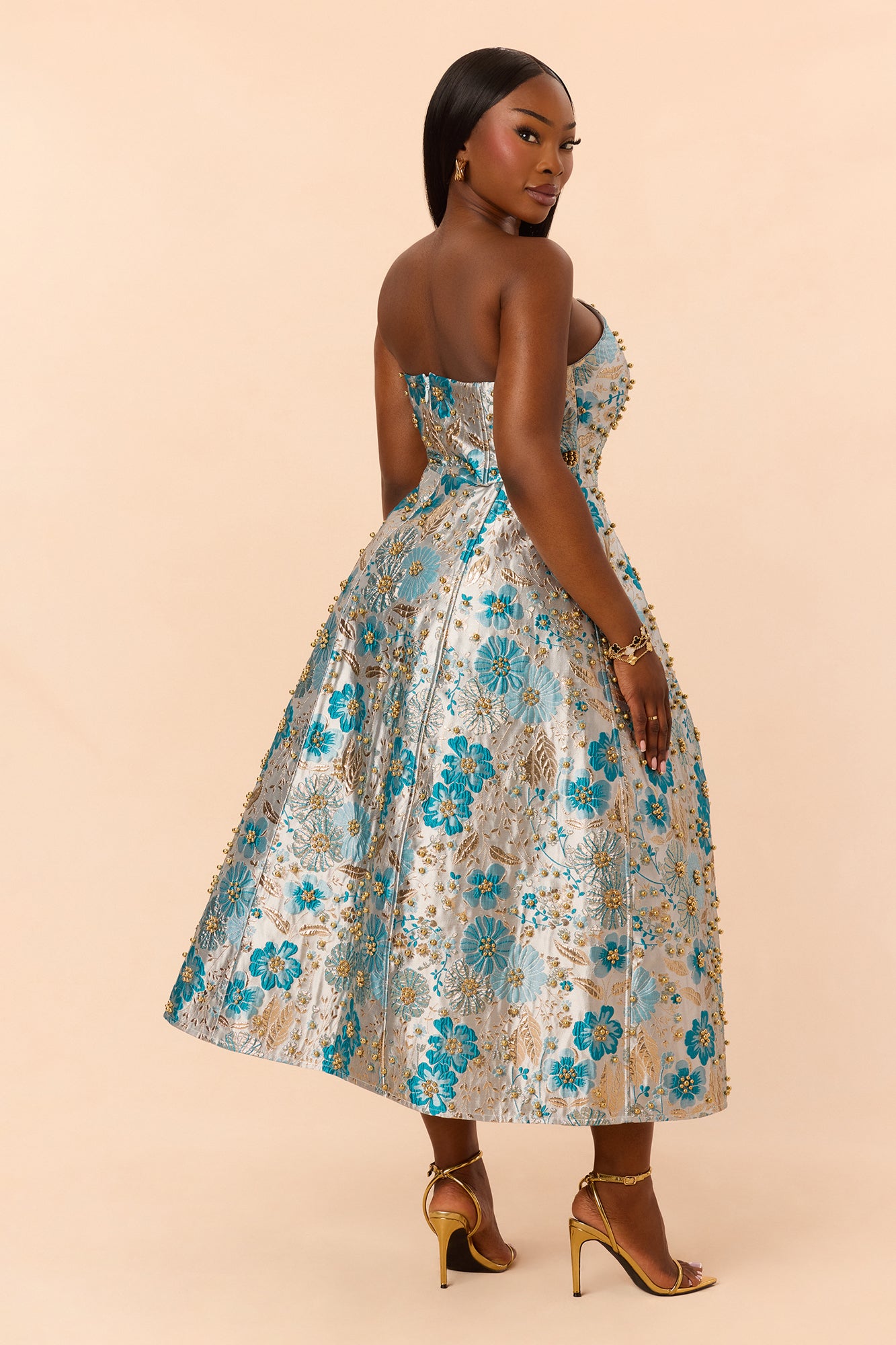 Honey Kiss Jacquard Midi Dress - Teal/combo
