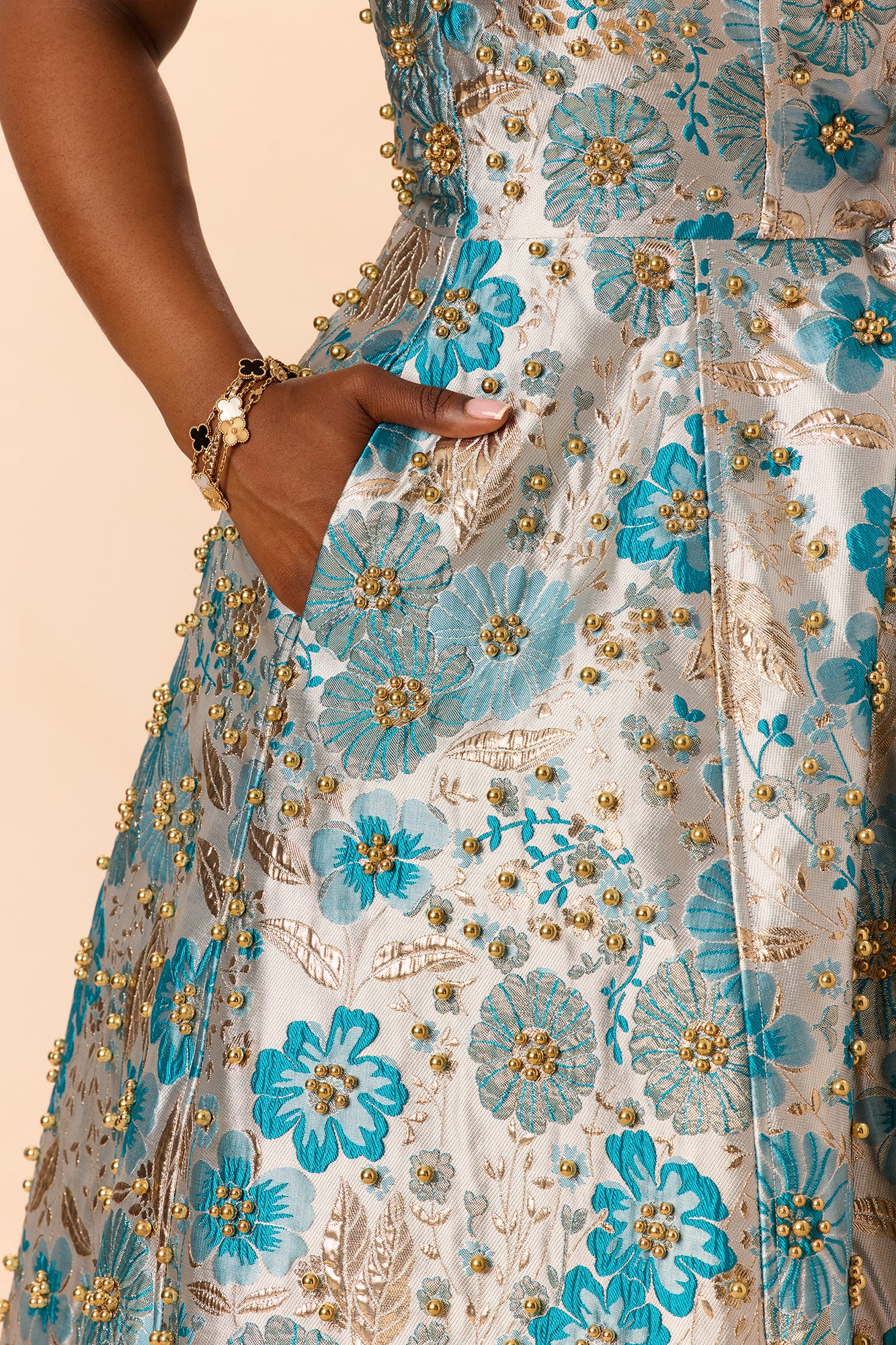 Honey Kiss Jacquard Midi Dress - Teal/combo