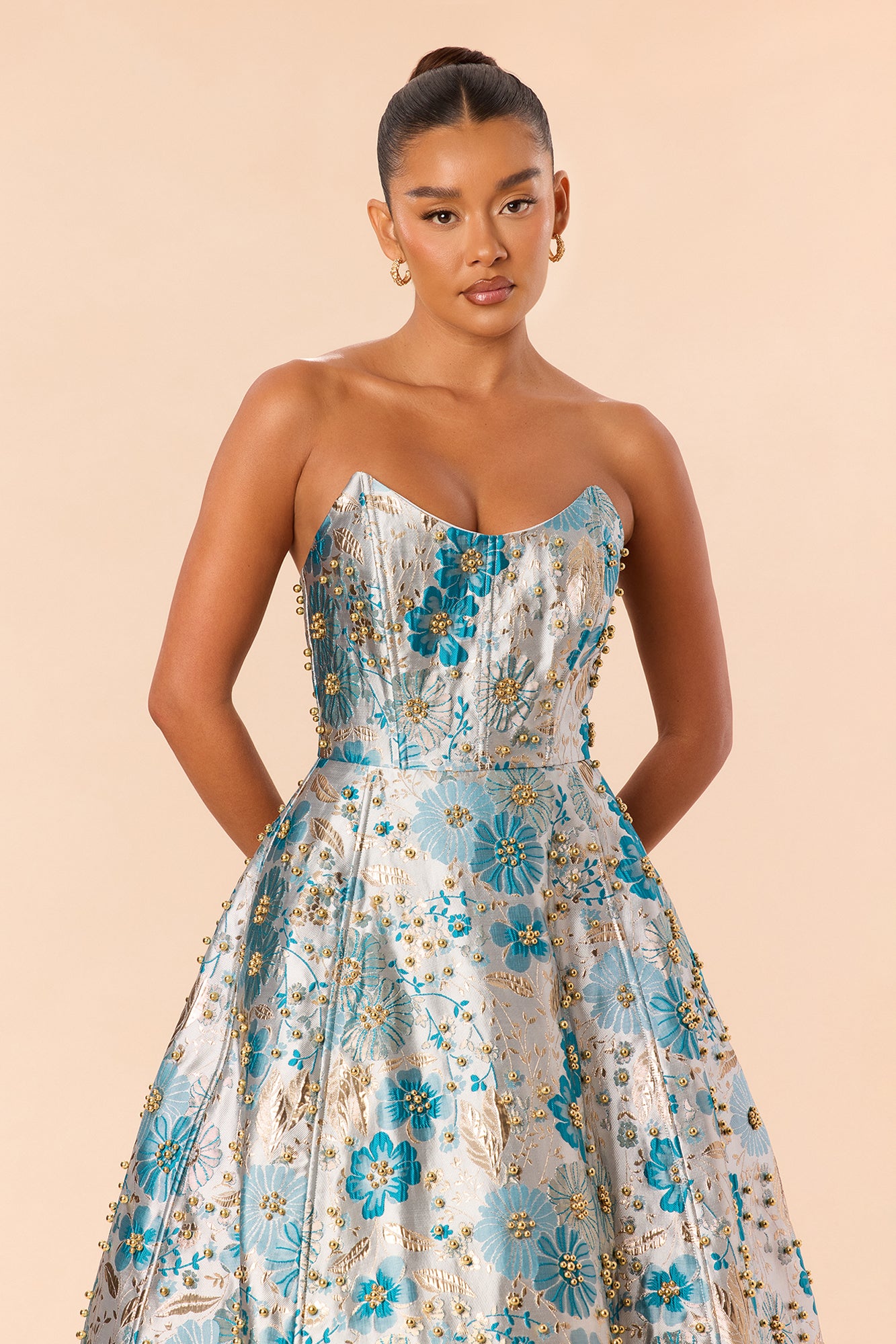 Honey Kiss Jacquard Midi Dress - Teal/combo