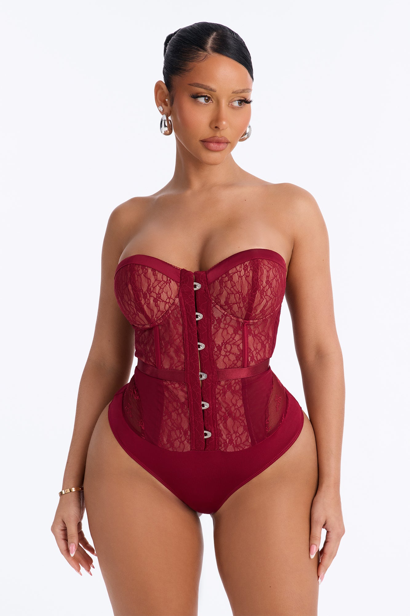 Jackie Lace Strapless Corset Bodysuit - Wine
