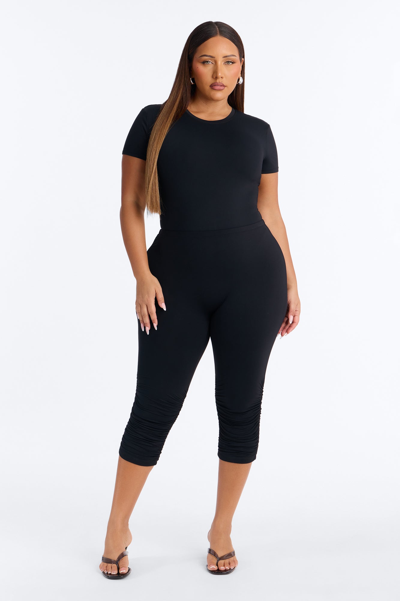 Second Skin Double Lined Crew Neck Short Sleeve Bodysuit - Black