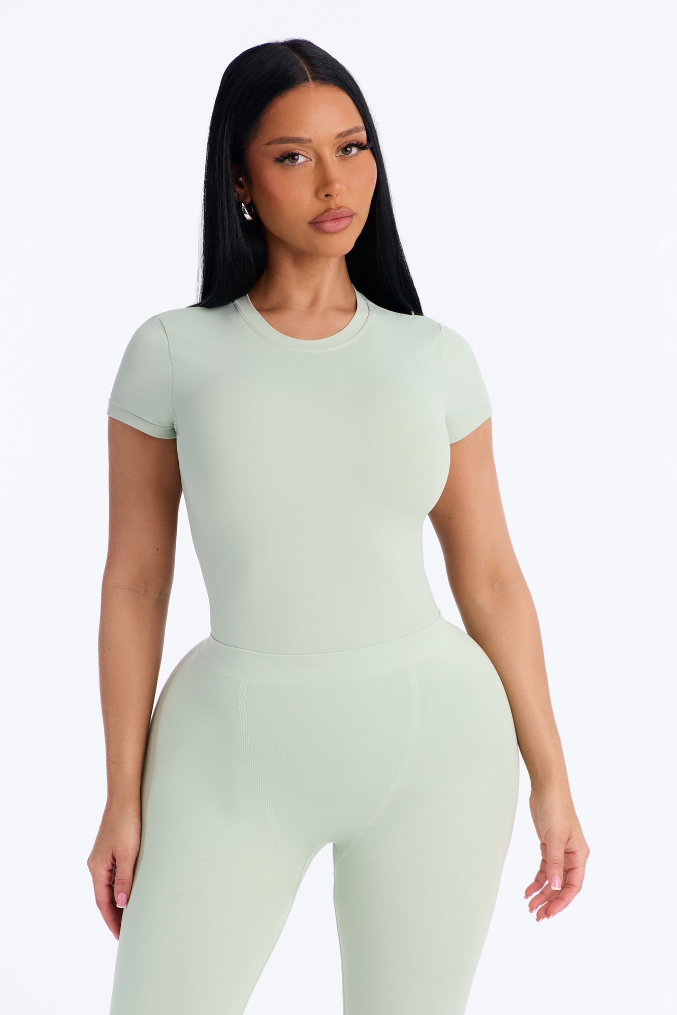 Second Skin Double Lined Crew Neck Short Sleeve Bodysuit - Mint