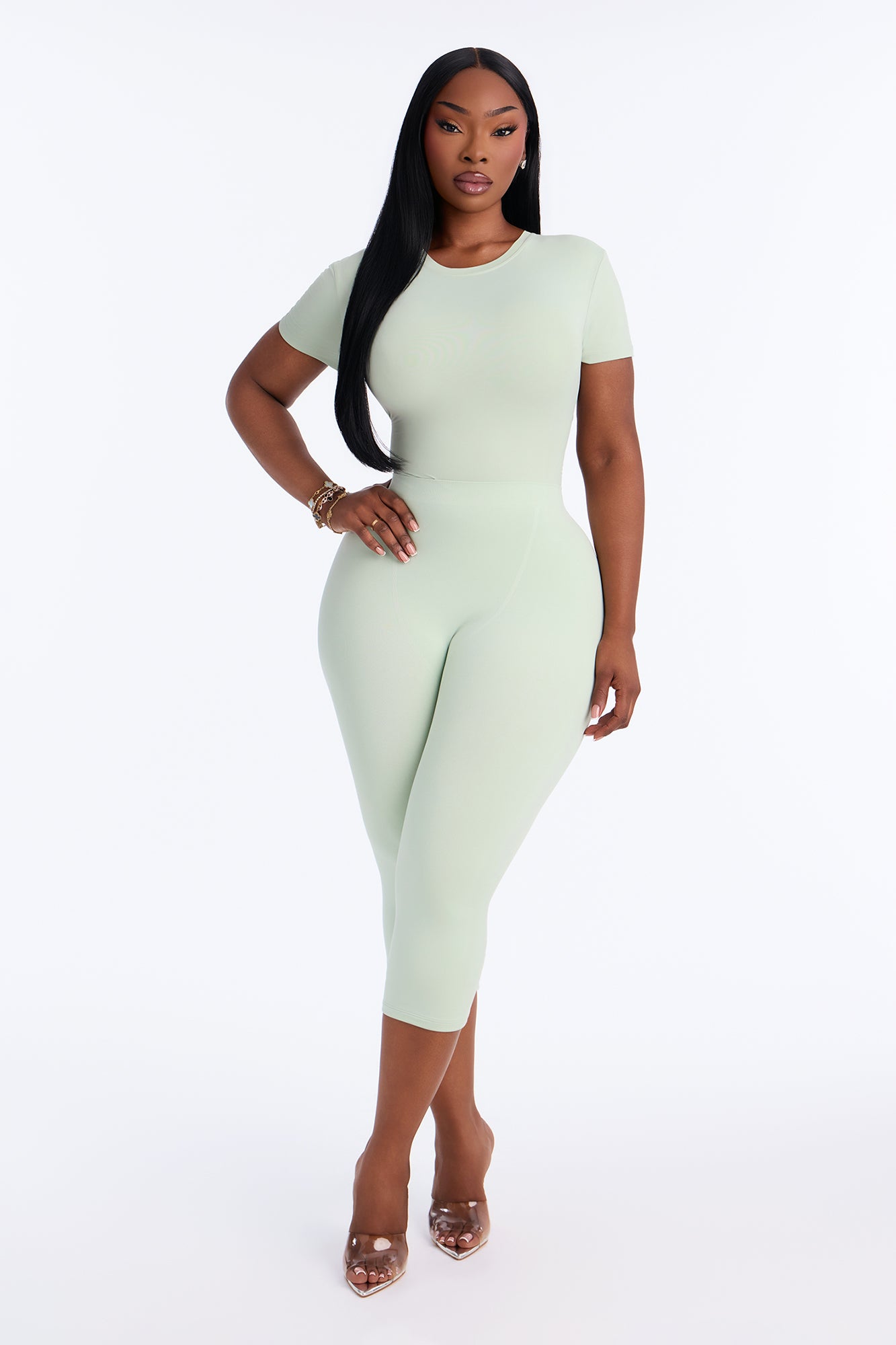 Second Skin Double Lined Crew Neck Short Sleeve Bodysuit - Mint