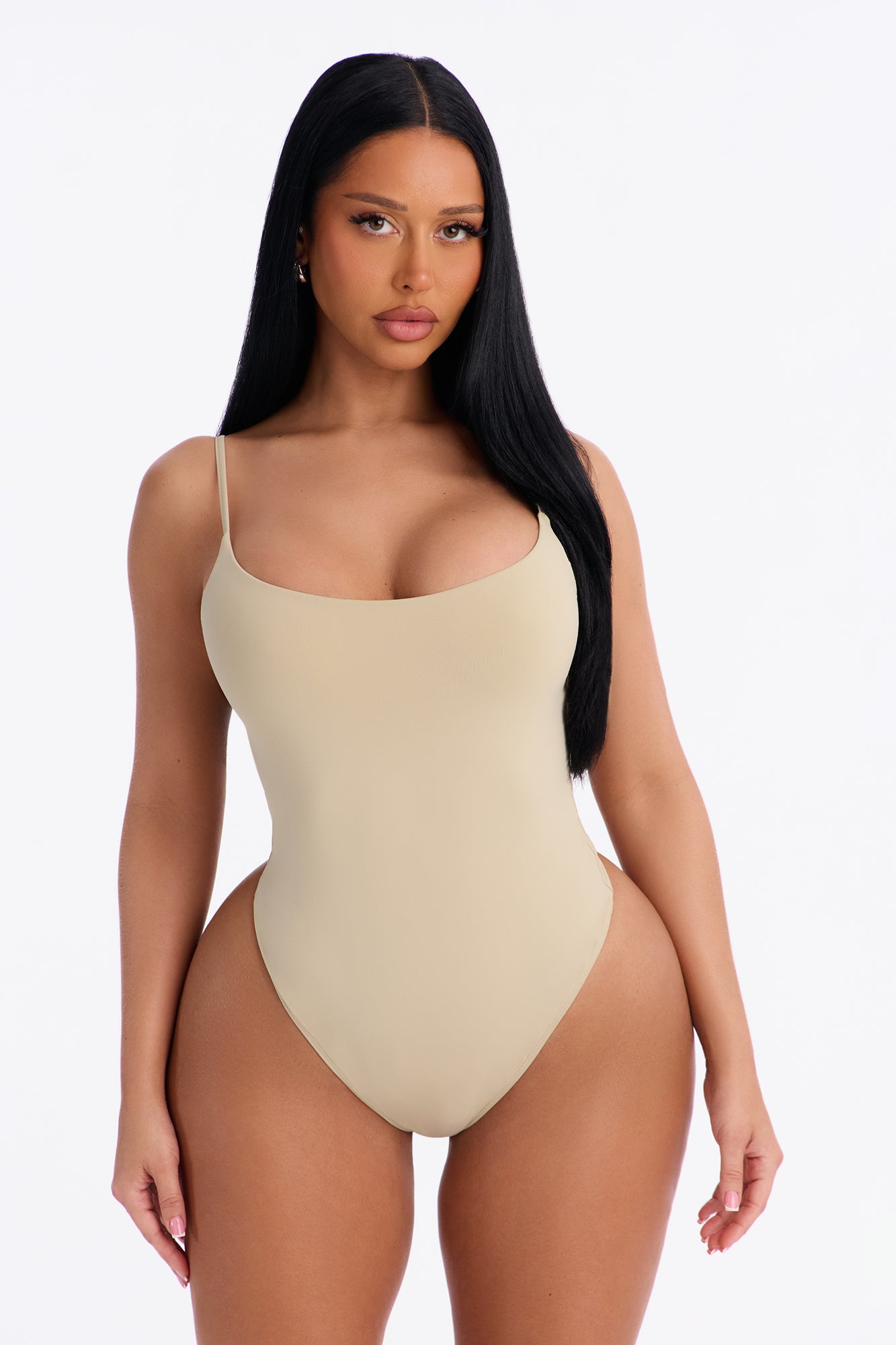 Second Skin Double Lined Square Neck Cami Bodysuit - Stone