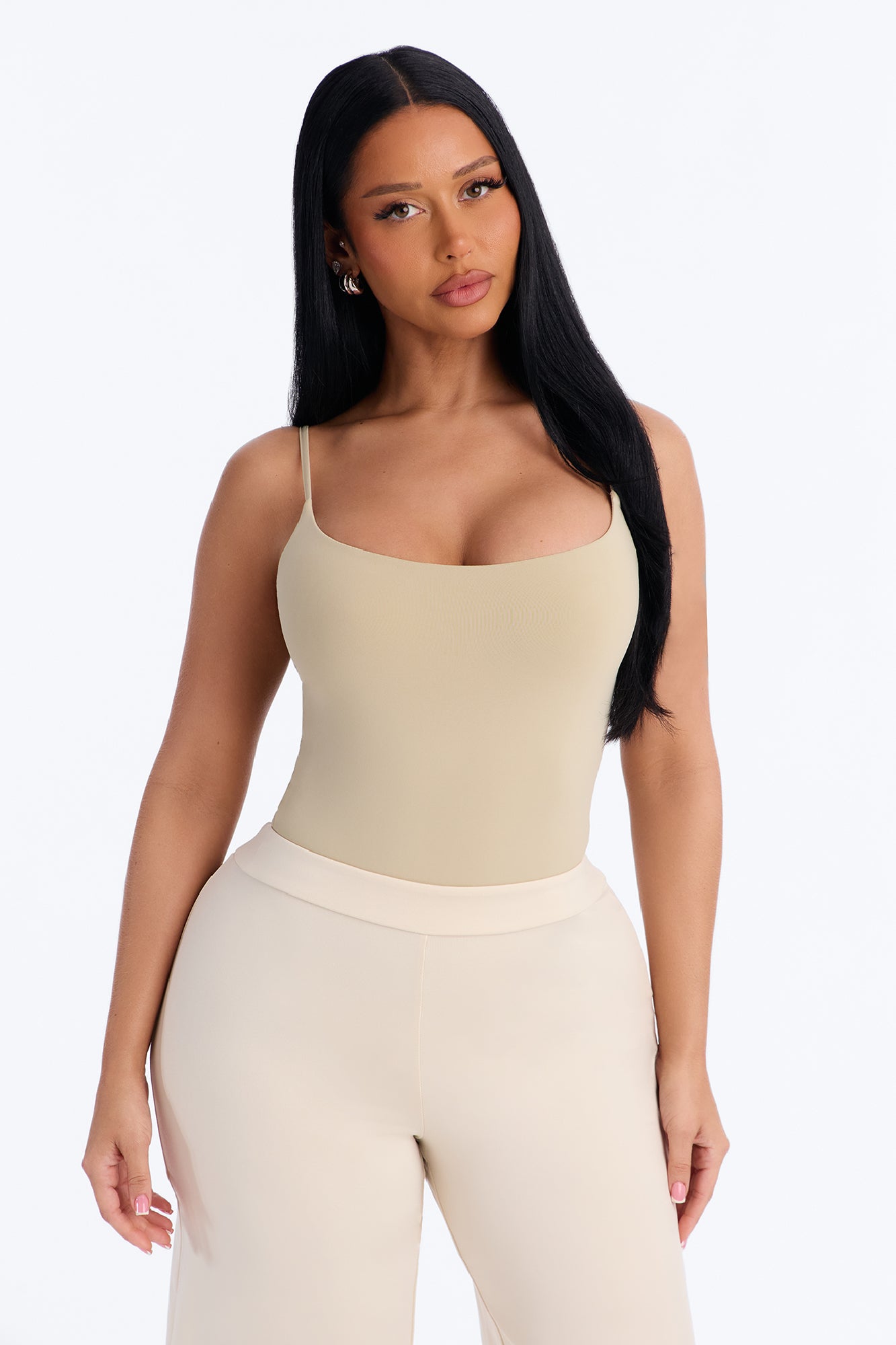 Second Skin Double Lined Square Neck Cami Bodysuit - Stone