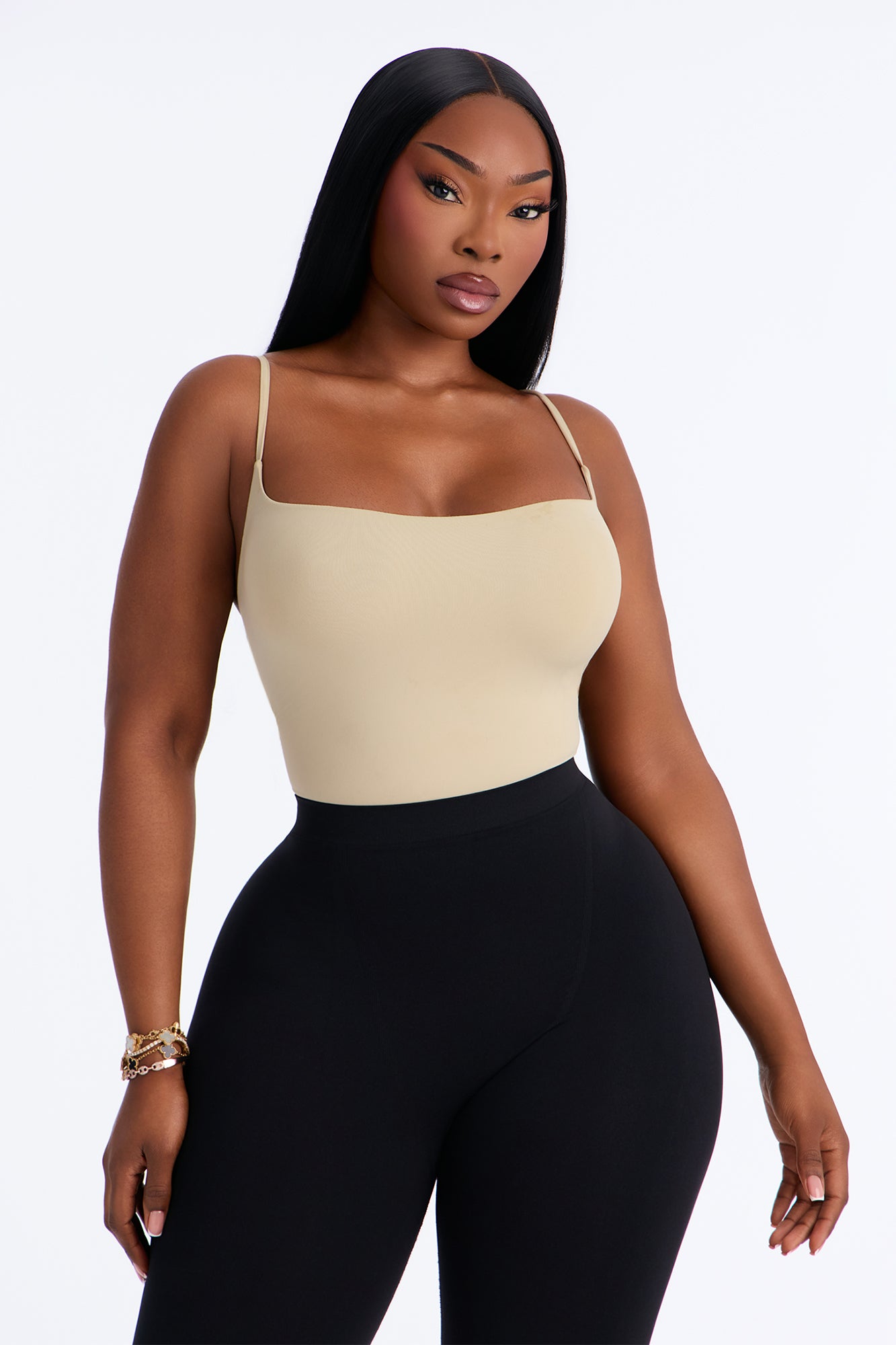 Second Skin Double Lined Square Neck Cami Bodysuit - Stone