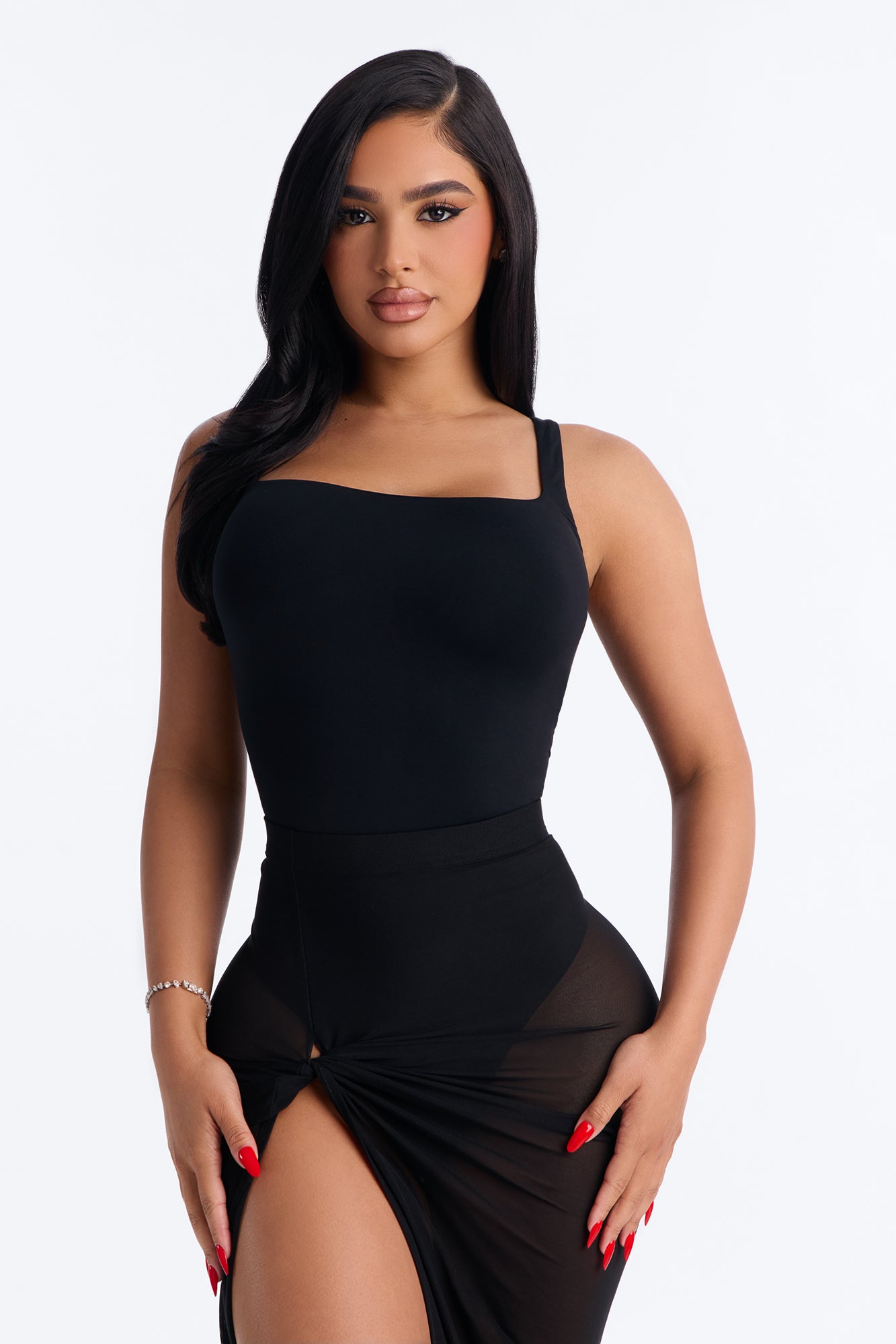 Second Skin Double Lined Square Neck Tank Bodysuit - Black