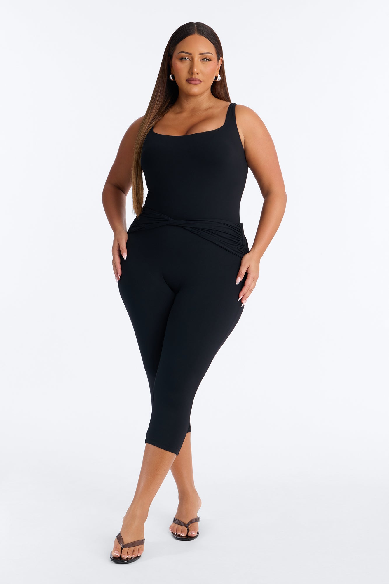 Second Skin Double Lined Square Neck Tank Bodysuit - Black