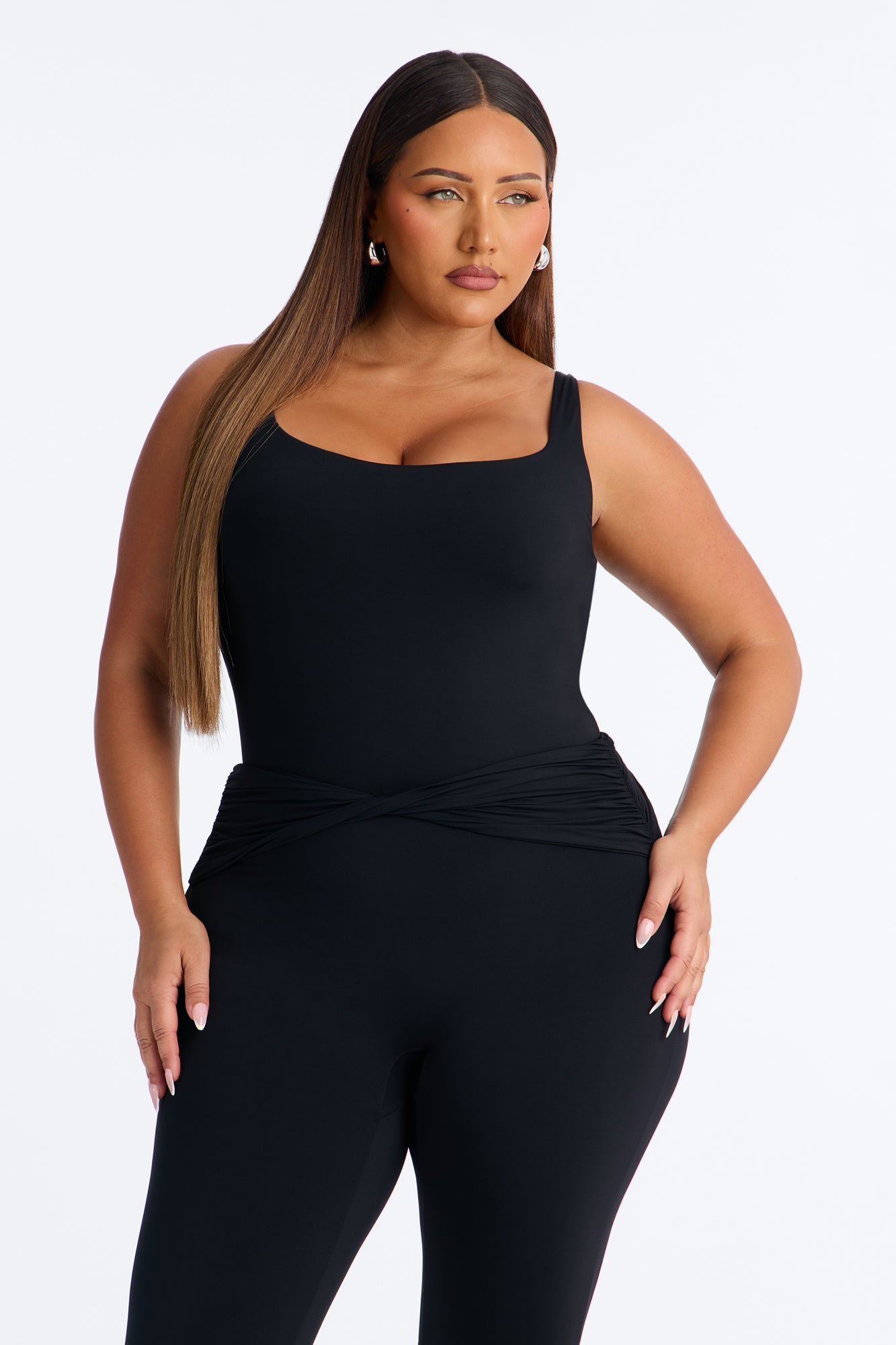 Second Skin Double Lined Square Neck Tank Bodysuit - Black