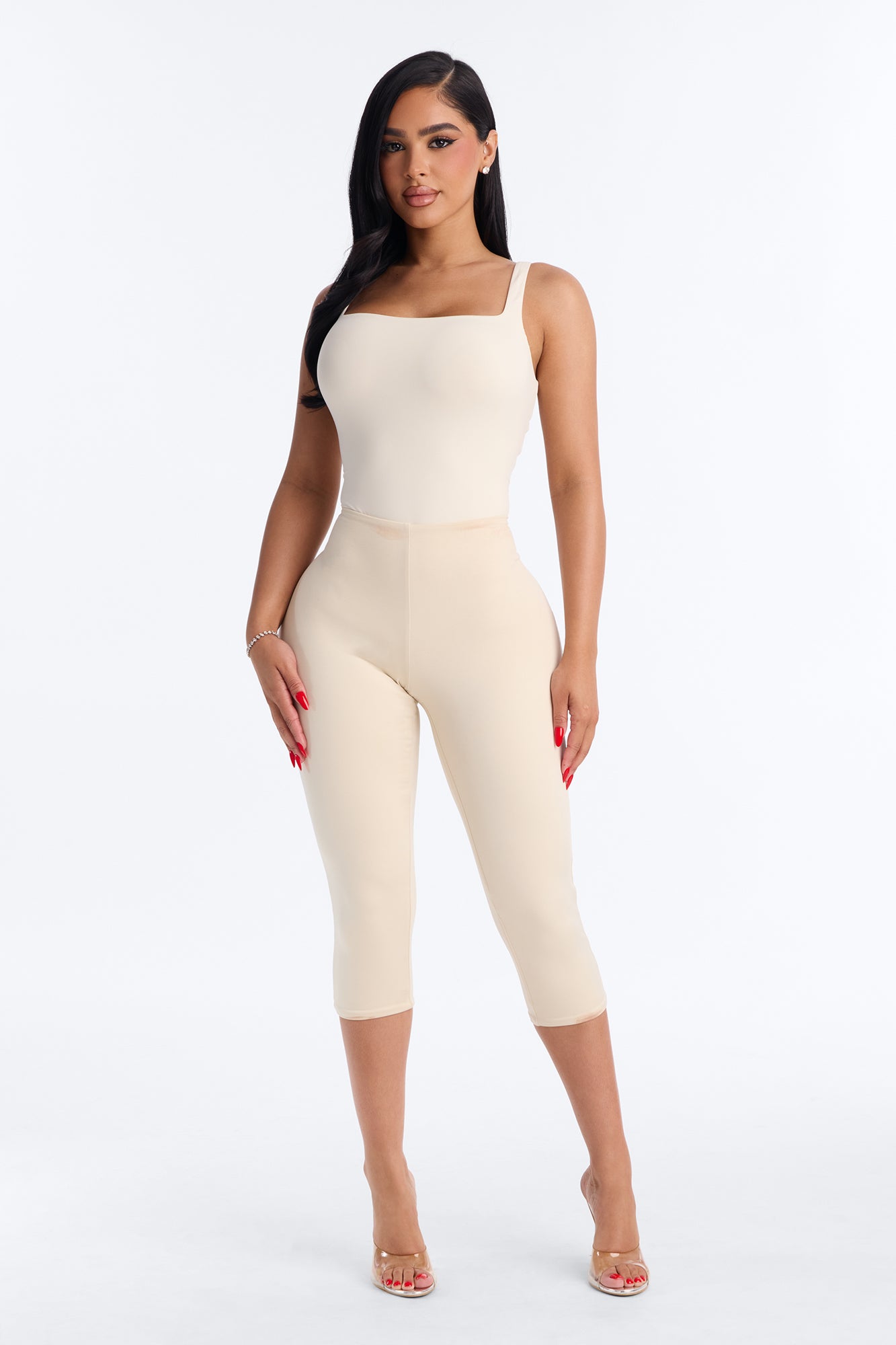 Second Skin Double Lined Square Neck Tank Bodysuit - Bone
