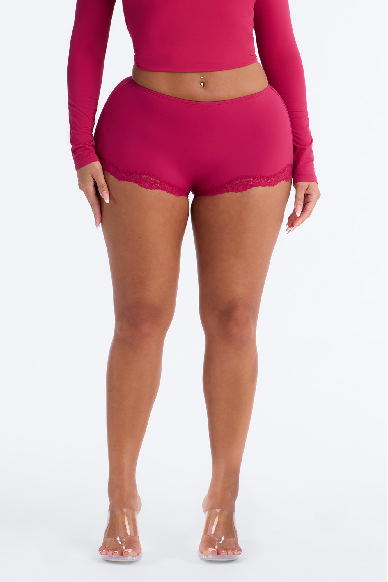 Second Skin Double Lined Lace Trim Micro Shorts - Raspberry