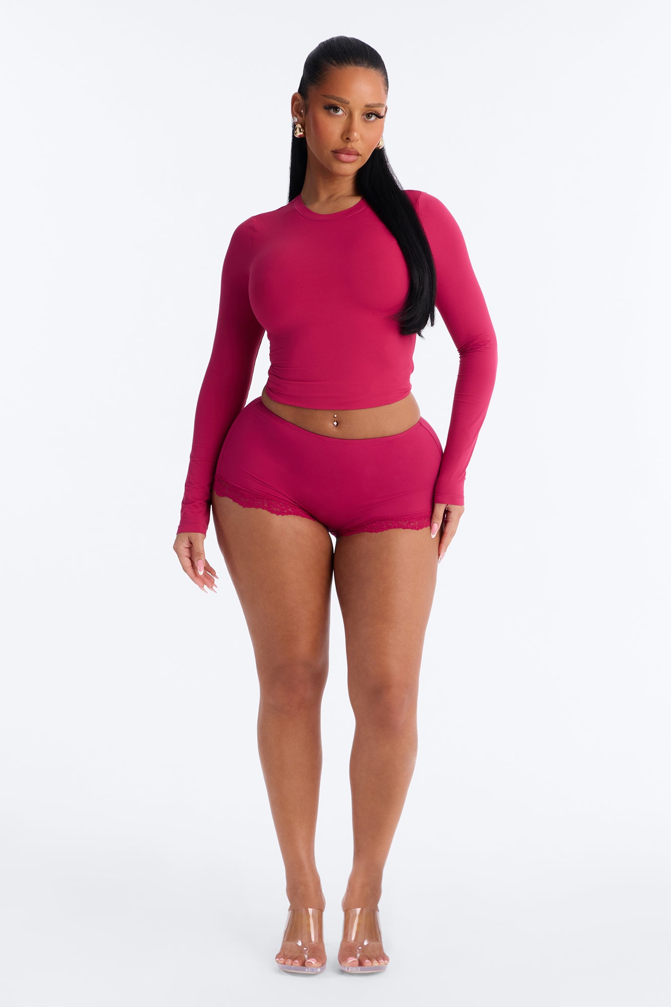 Second Skin Double Lined Lace Trim Micro Shorts - Raspberry