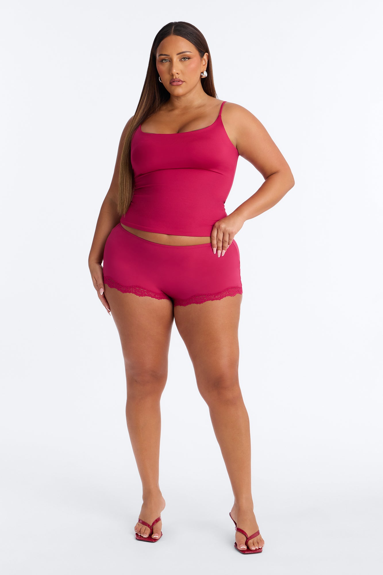 Second Skin Double Lined Lace Trim Micro Shorts - Raspberry