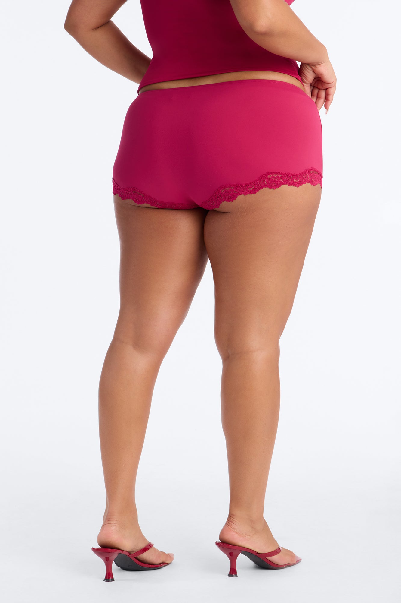 Second Skin Double Lined Lace Trim Micro Shorts - Raspberry