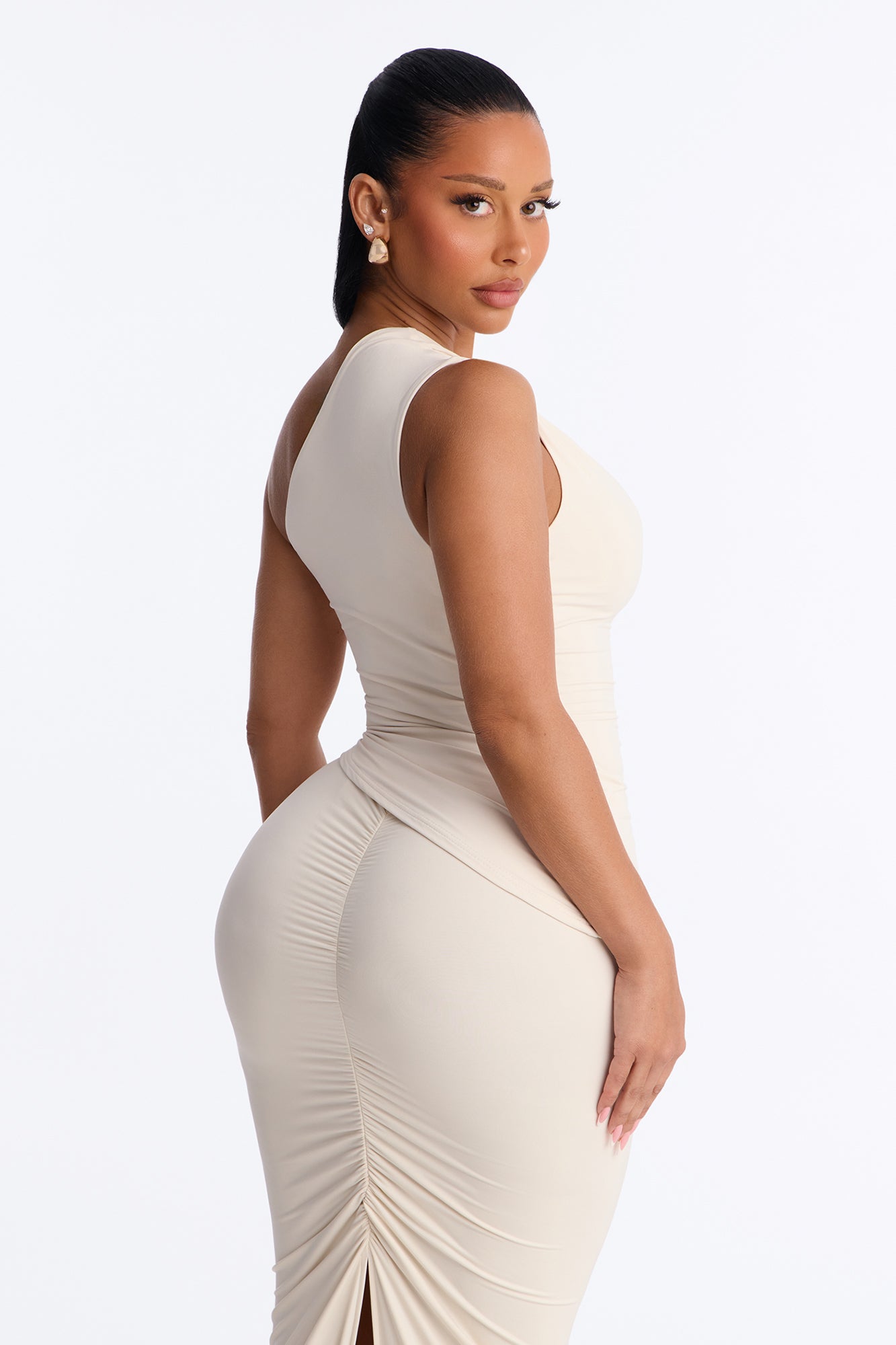 Second Skin Double Lined One Shoulder Ruched Top - Bone