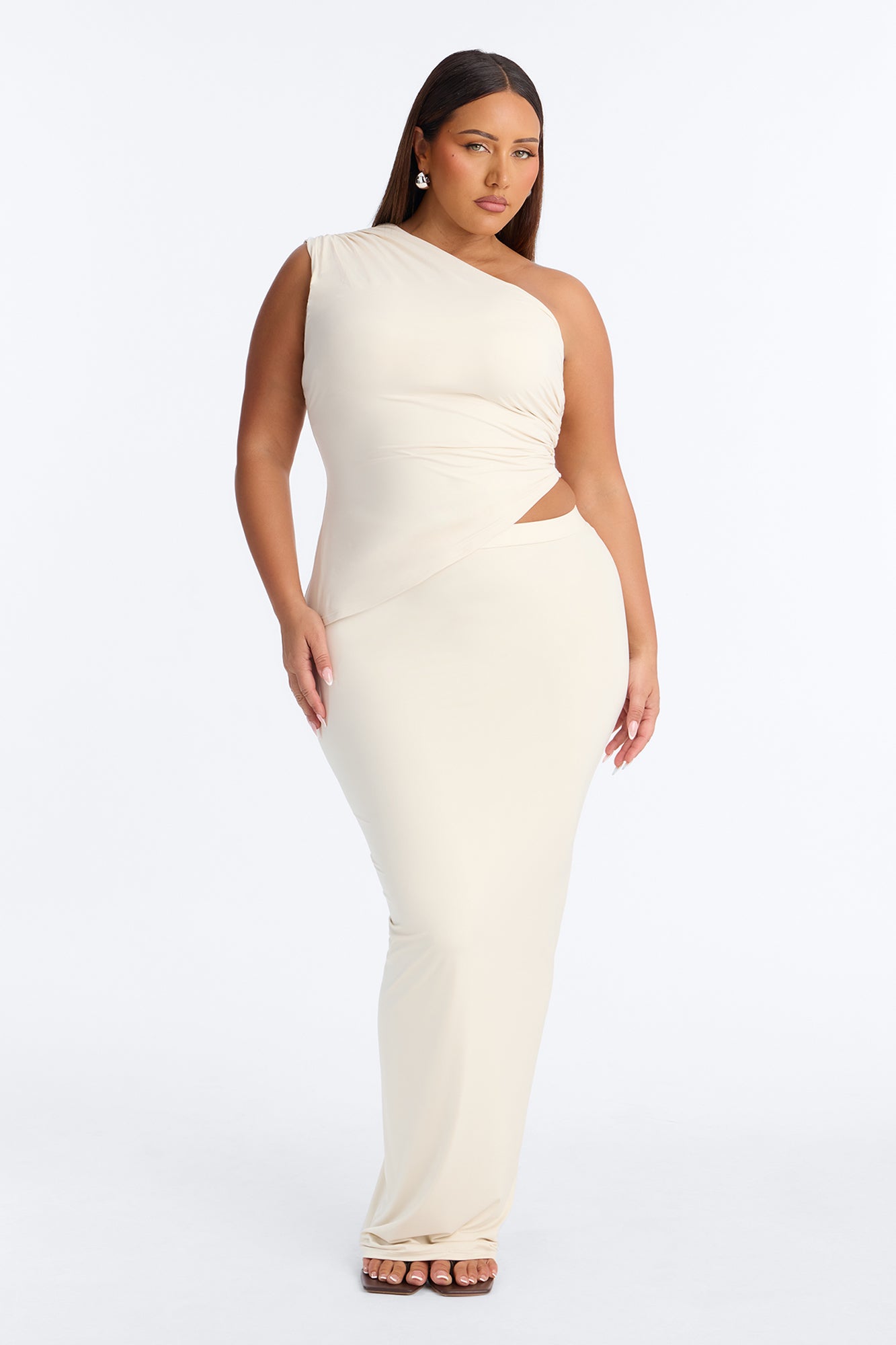Second Skin Double Lined One Shoulder Ruched Top - Bone