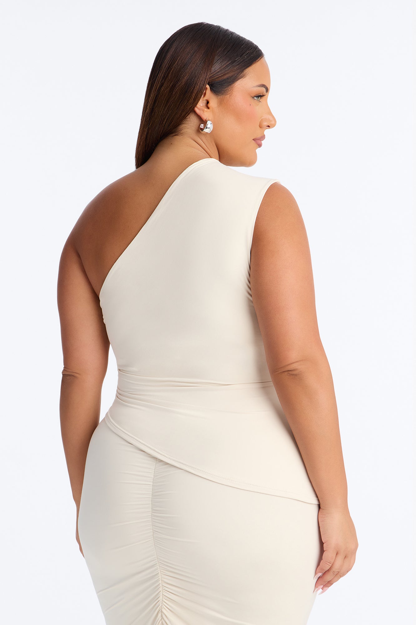 Second Skin Double Lined One Shoulder Ruched Top - Bone