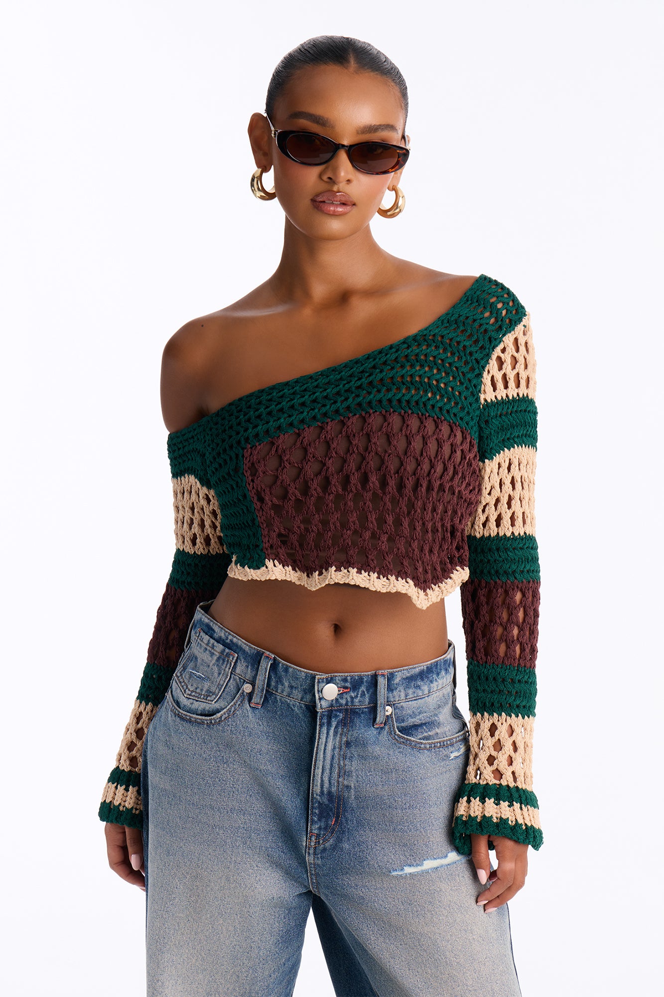 Camila Cropped Crochet Bolero - Green/combo