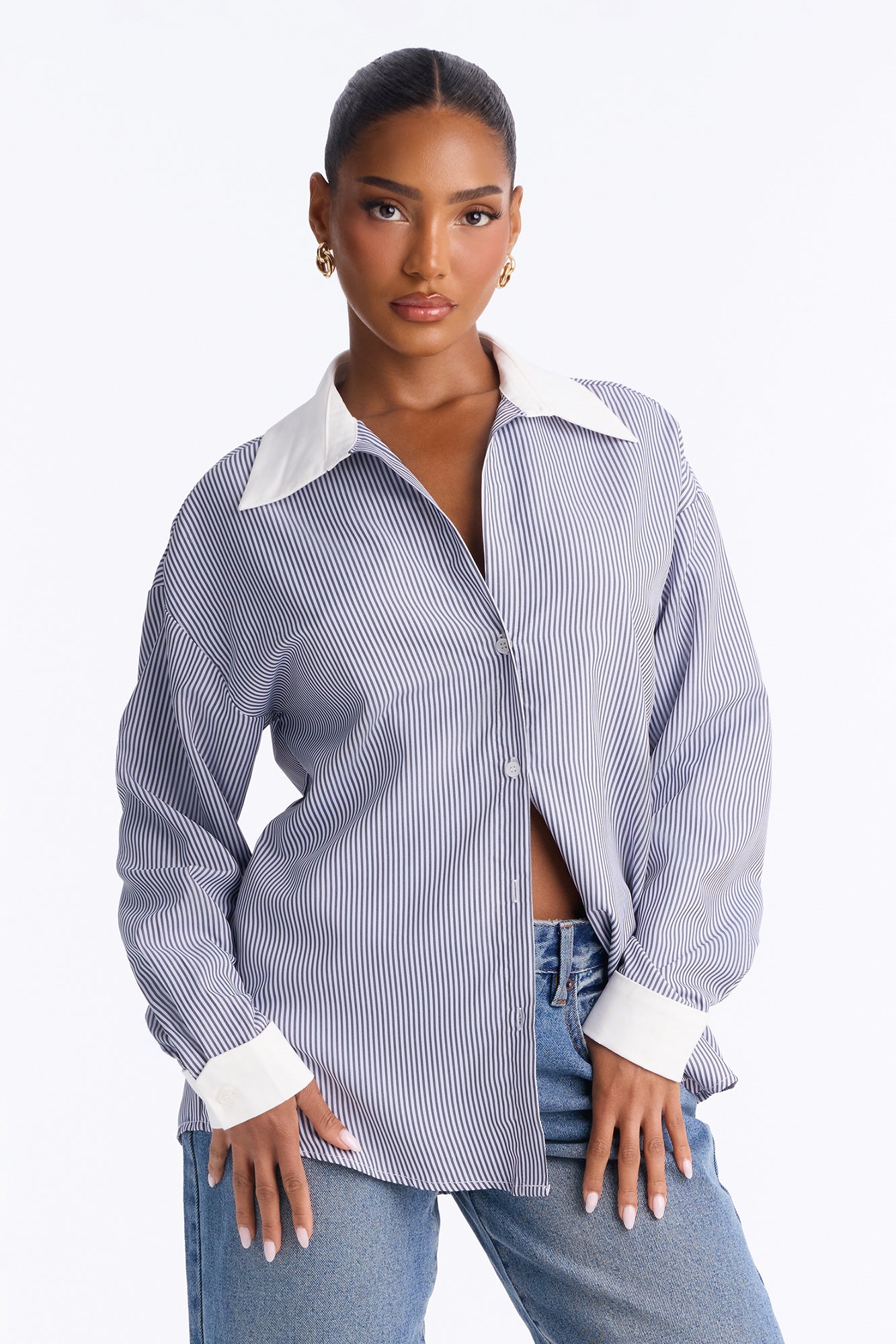 Jackie Striped Poplin Shirt - Lavender/combo