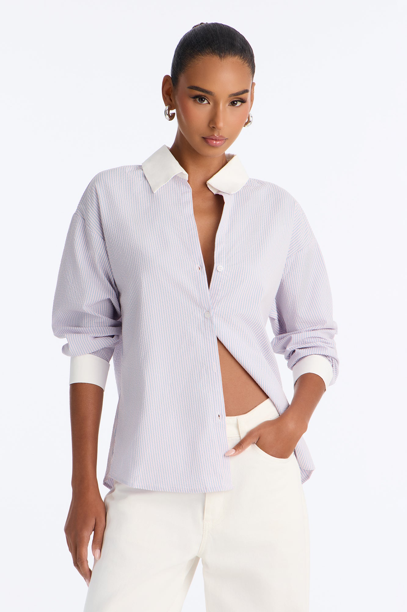 Jackie Striped Poplin Shirt - Pink/combo