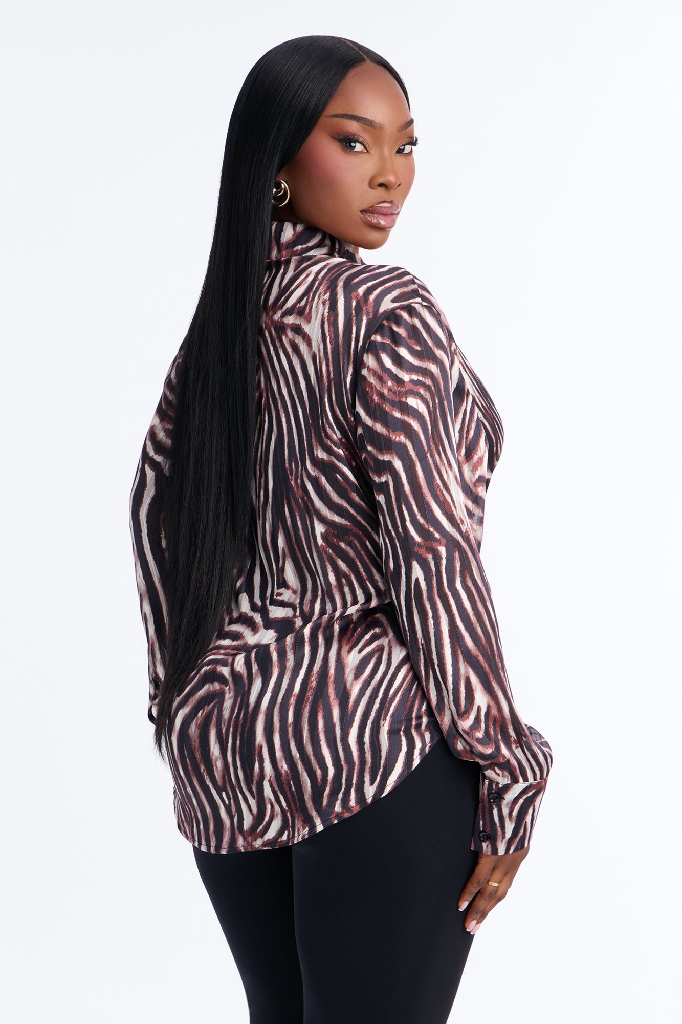 Late Calls Shimmer Chiffon Blouse - Brown/combo