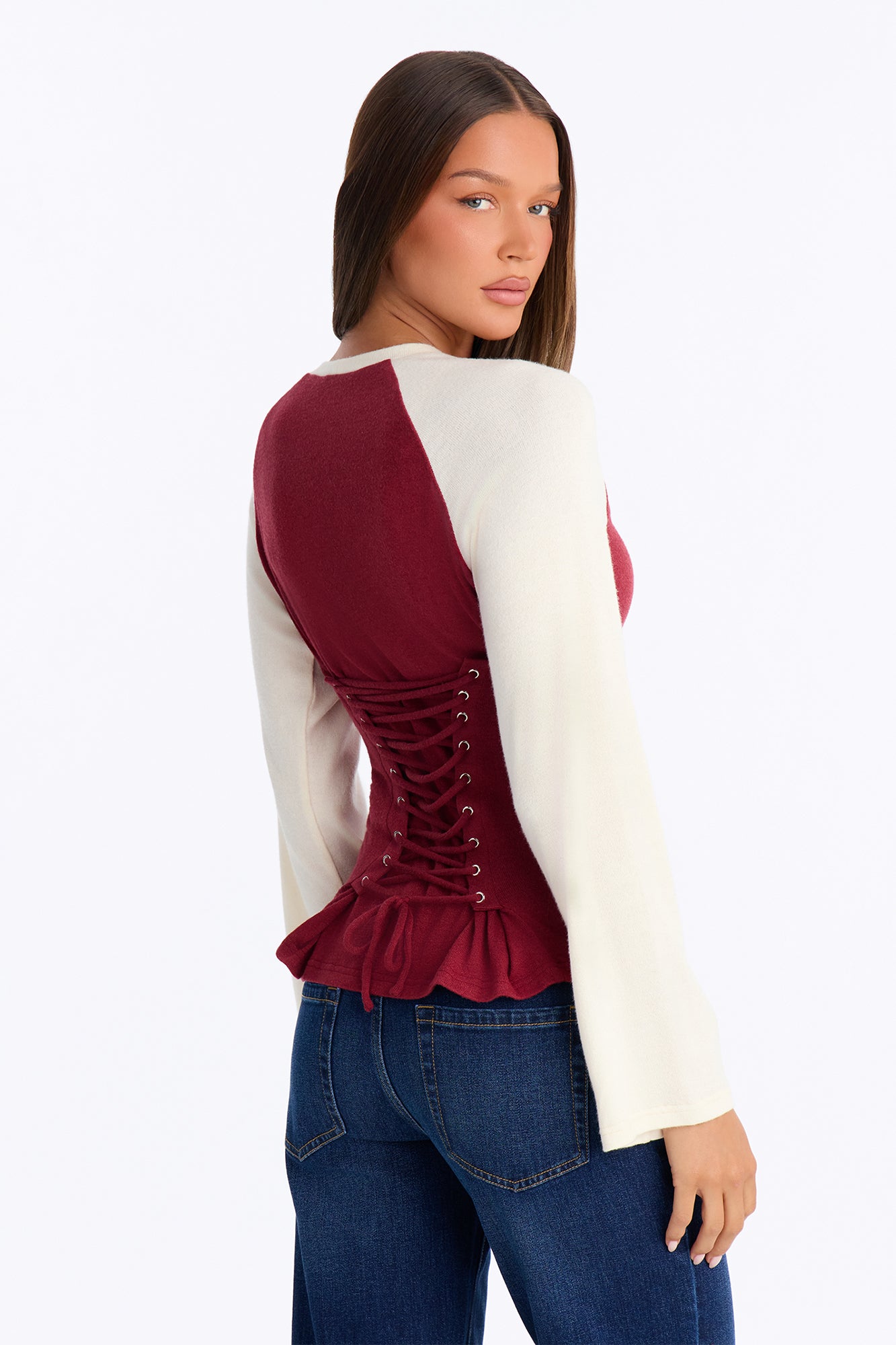 Still Got It Lace Up Raglan Baseball Sweater - Burgundy/combo
