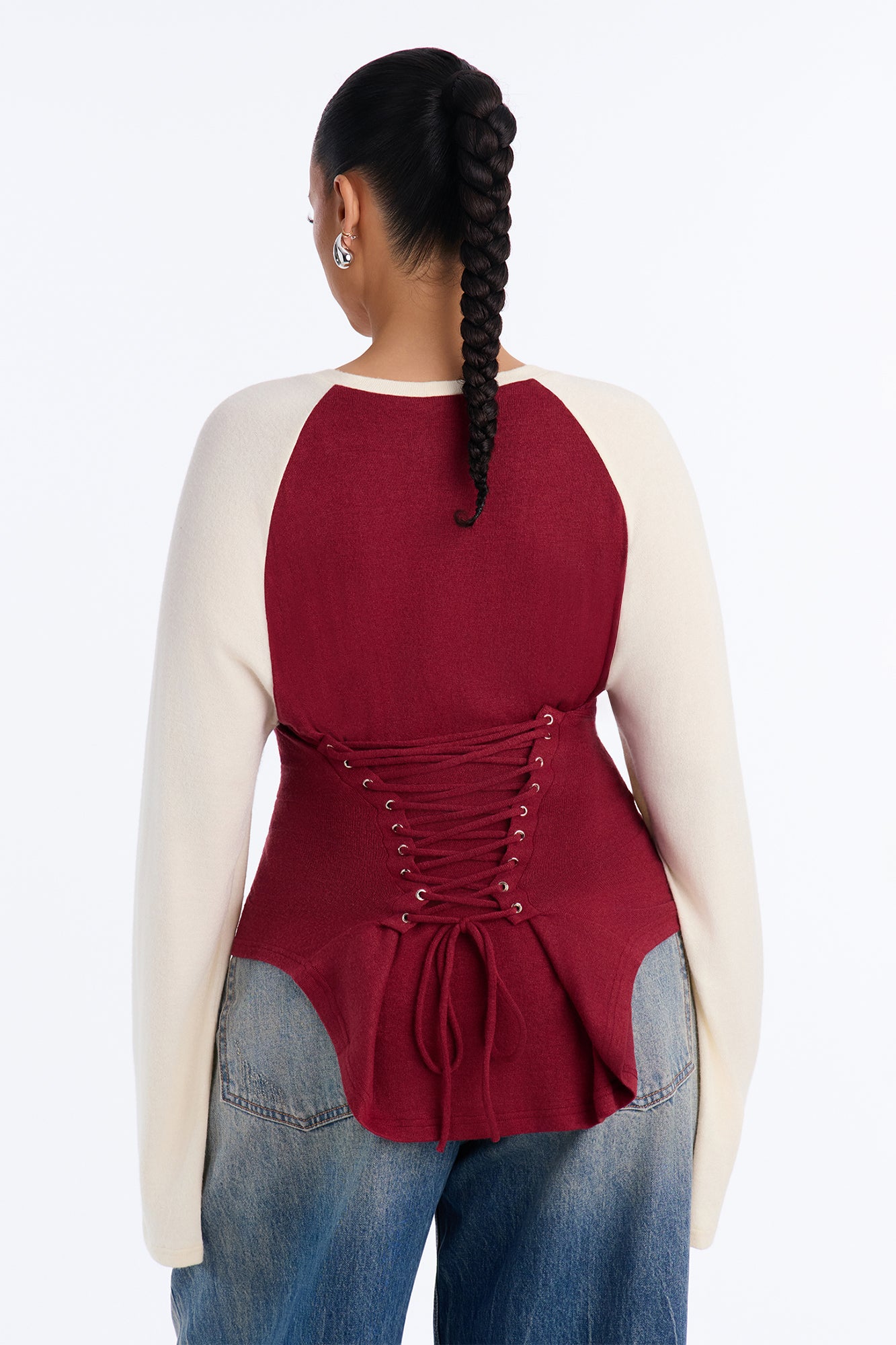 Still Got It Lace Up Raglan Baseball Sweater - Burgundy/combo