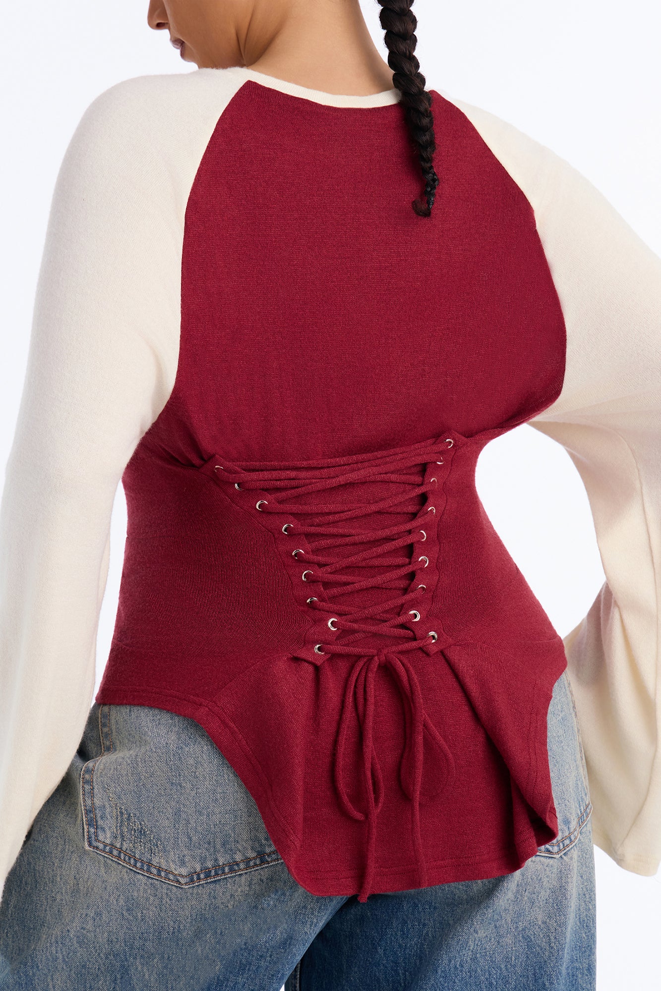 Still Got It Lace Up Raglan Baseball Sweater - Burgundy/combo