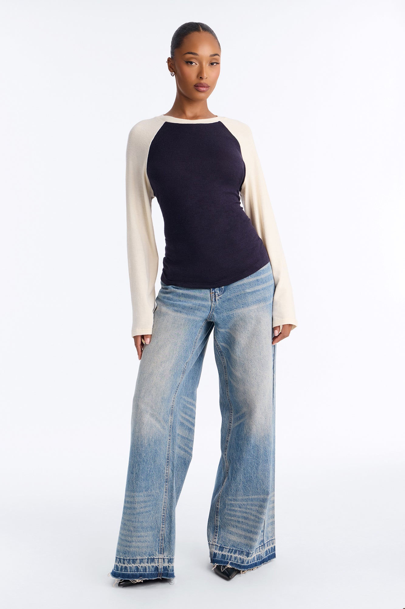 Still Got It Lace Up Raglan Baseball Sweater - Navy/combo