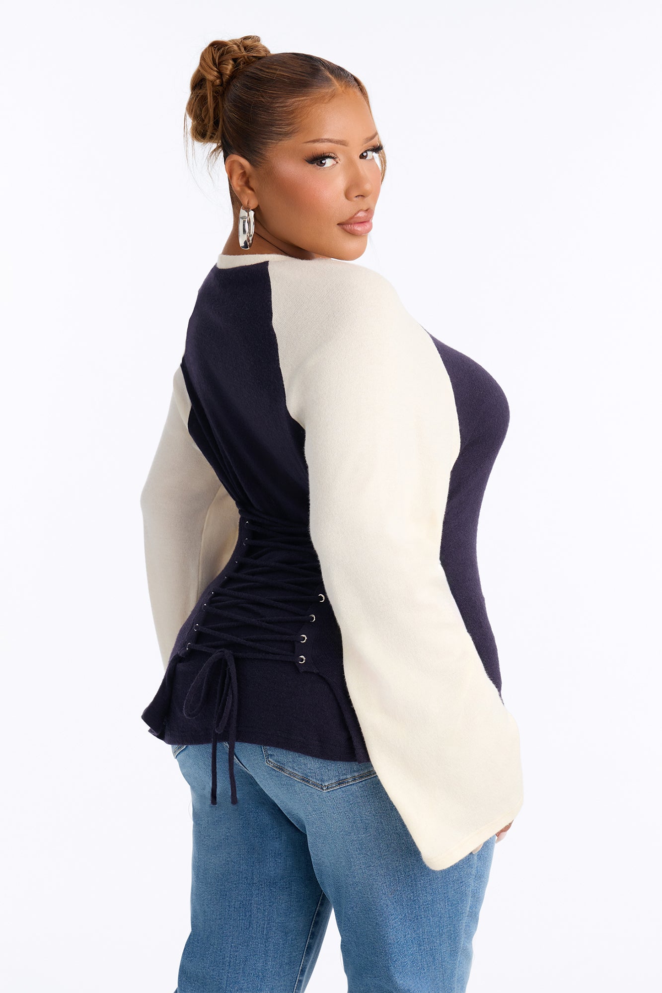 Still Got It Lace Up Raglan Baseball Sweater - Navy/combo