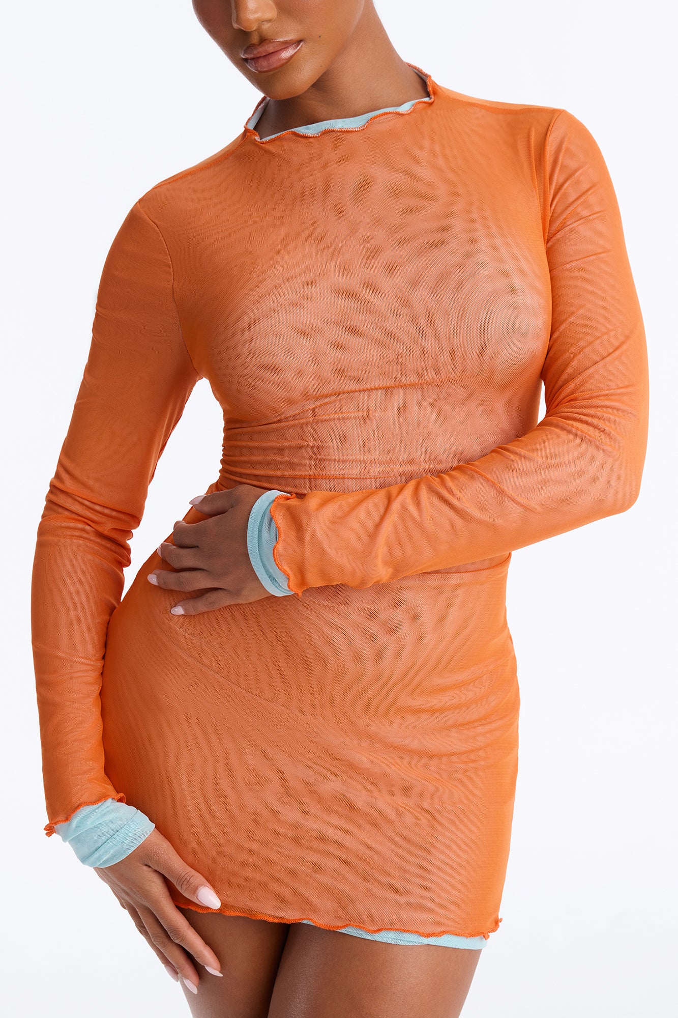 Skye Contrast Trim Mesh Mini Dress - Orange/combo