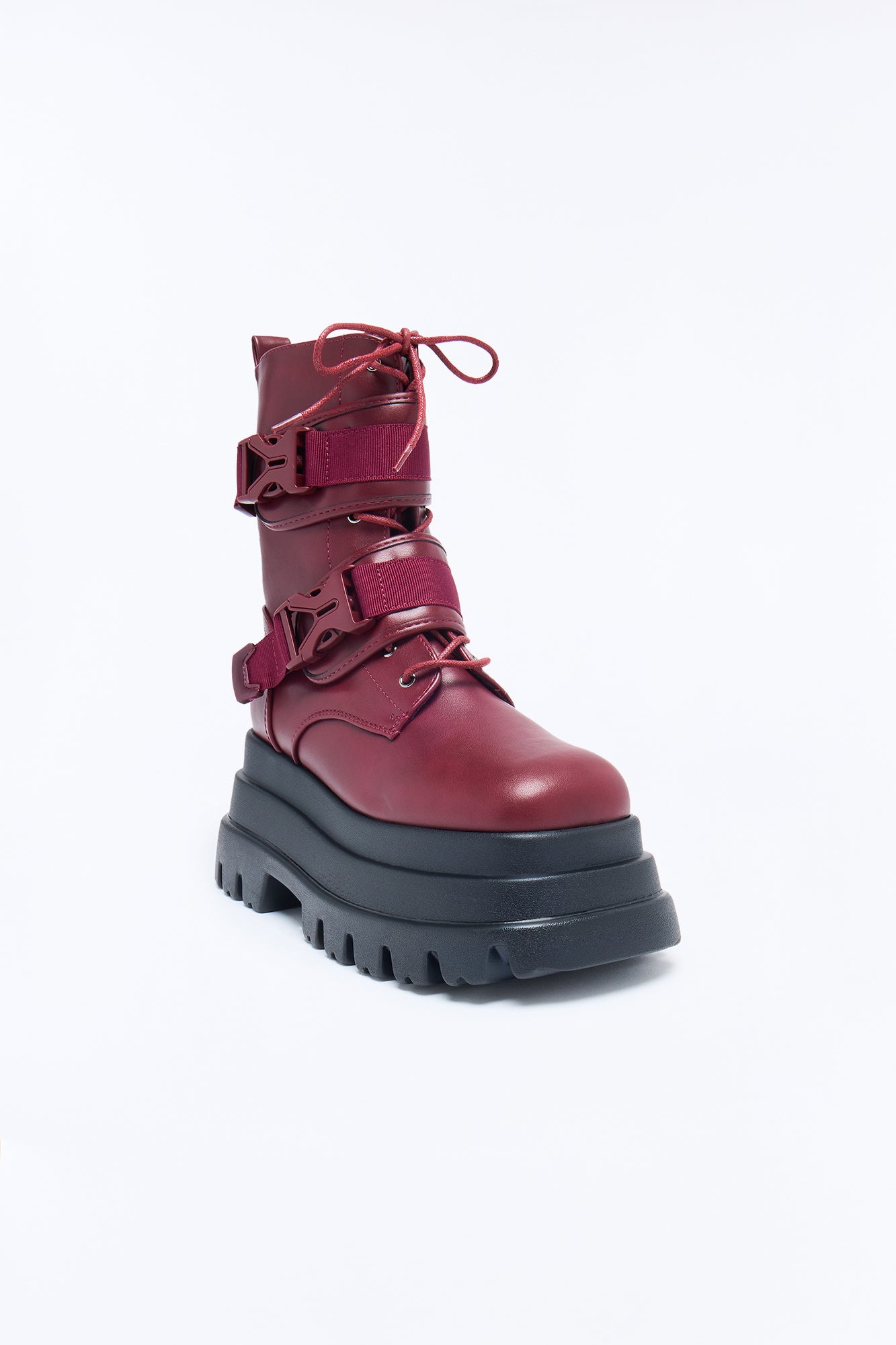 Most Daring Platform Combat Boots - Burgundy