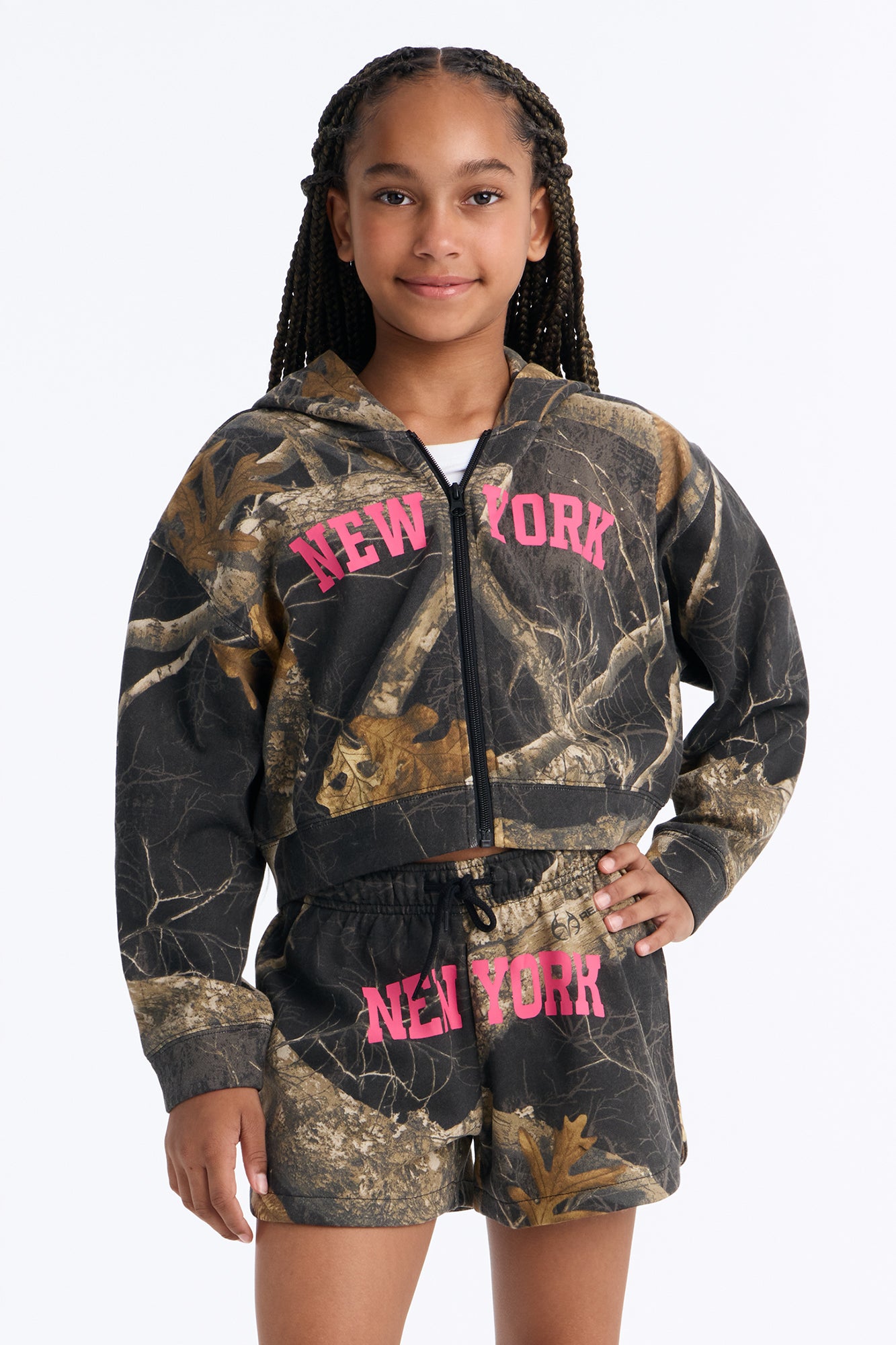 Mini Realtree New York Cropped Zip Up Sweatshirt - Black/combo