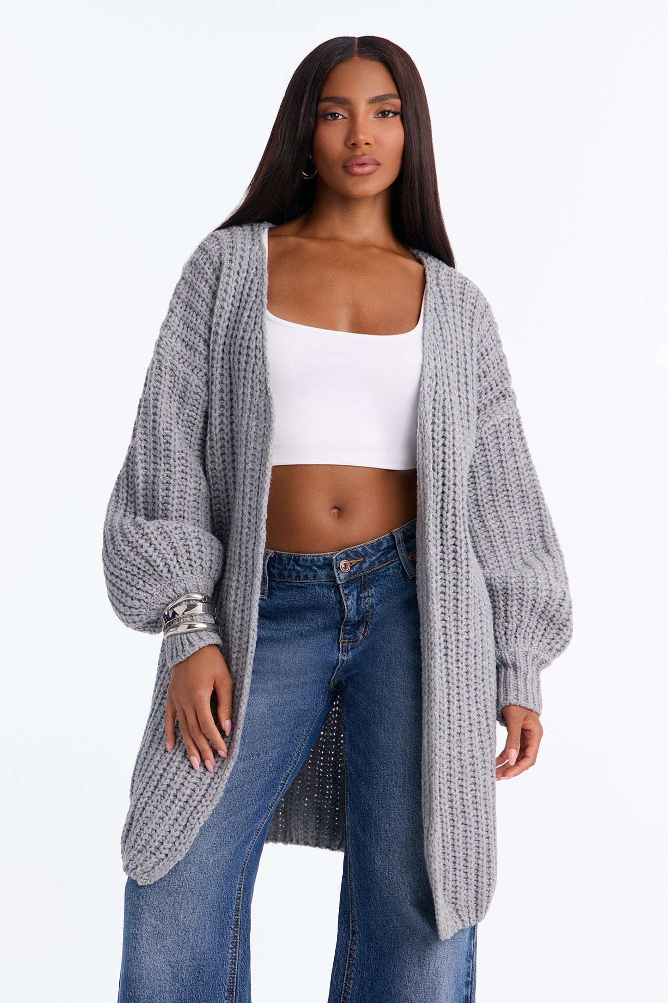Real Love Open Front Cardigan - Heather Grey