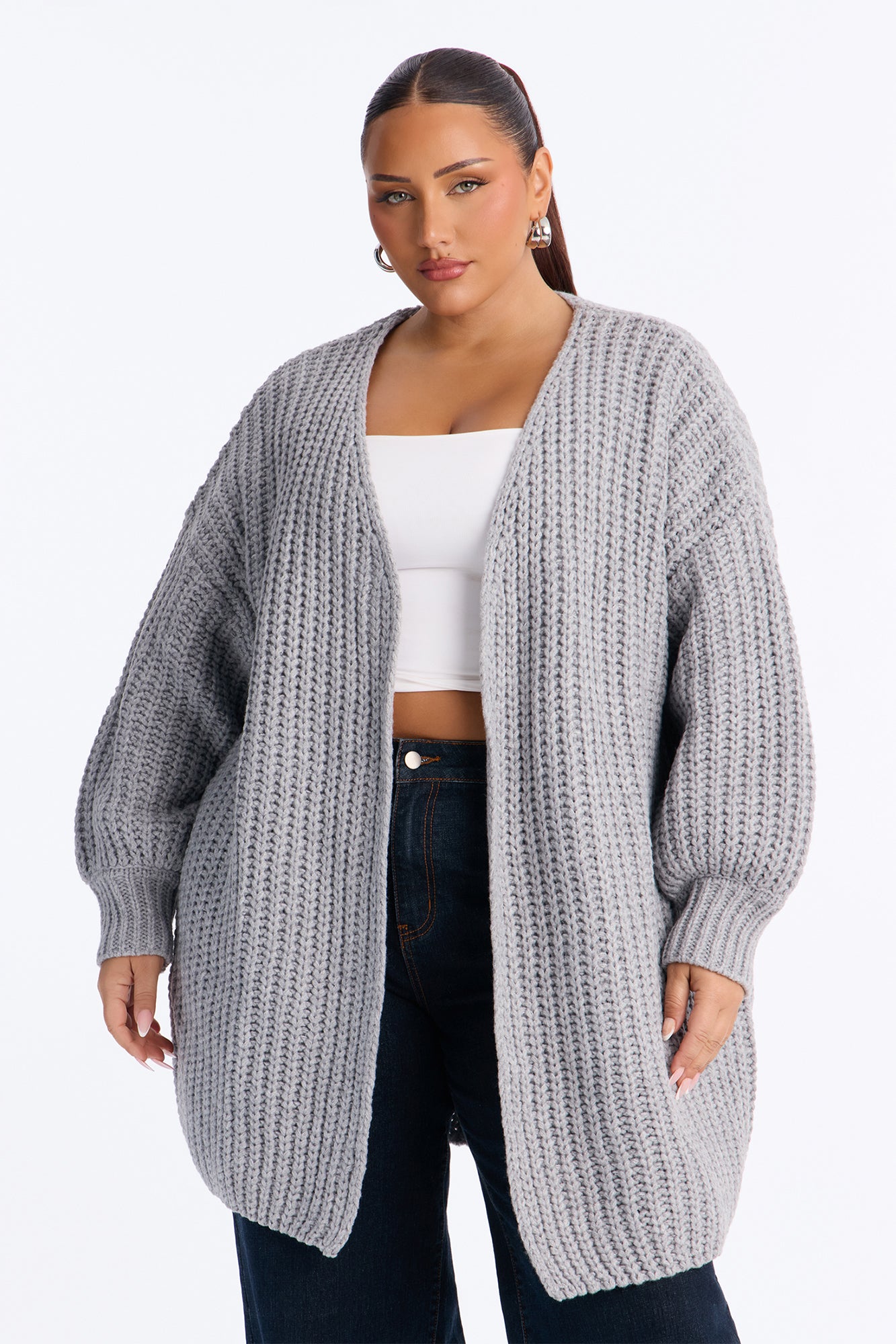 Real Love Open Front Cardigan - Heather Grey