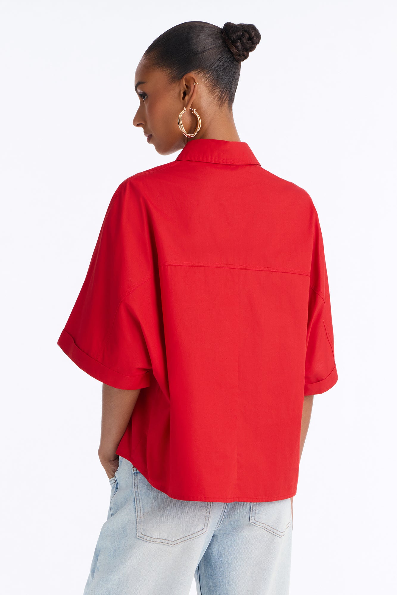 Sancie Oversized Poplin Button Up Shirt - Red