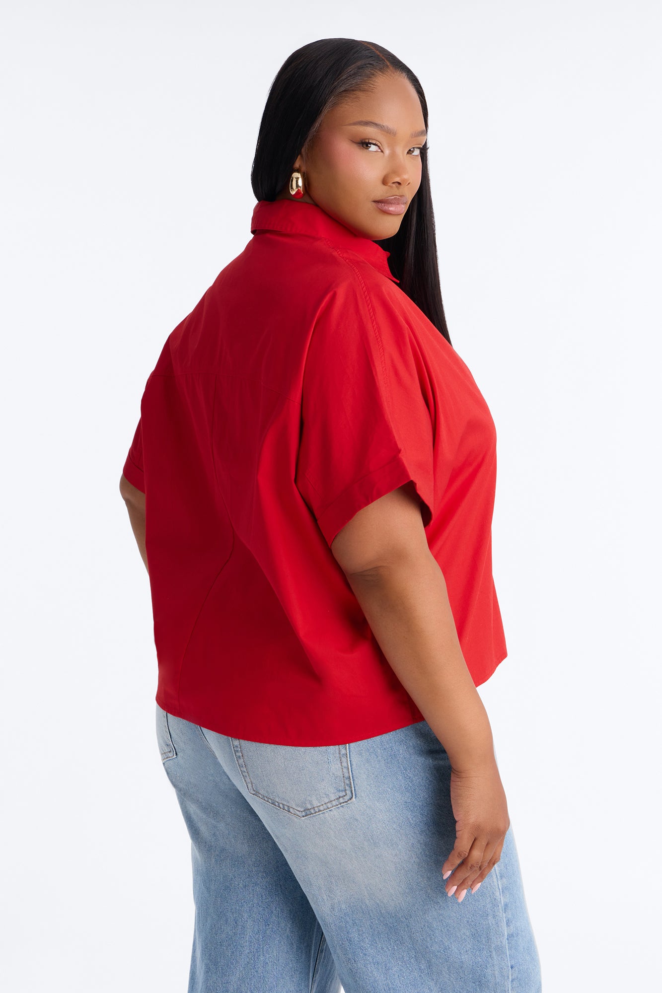 Sancie Oversized Poplin Button Up Shirt - Red