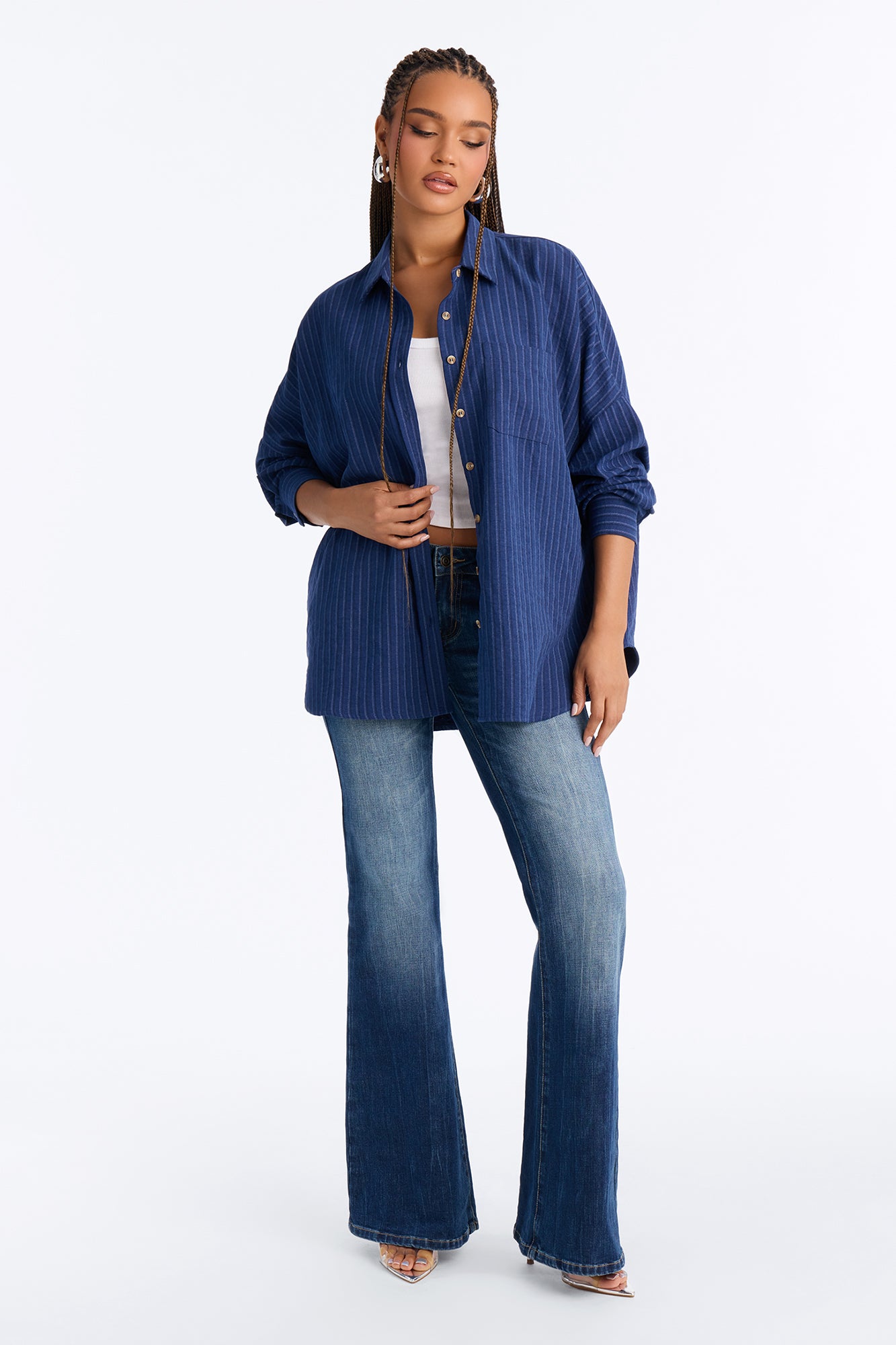 Make My Move Pinstripe Shirt - Navy