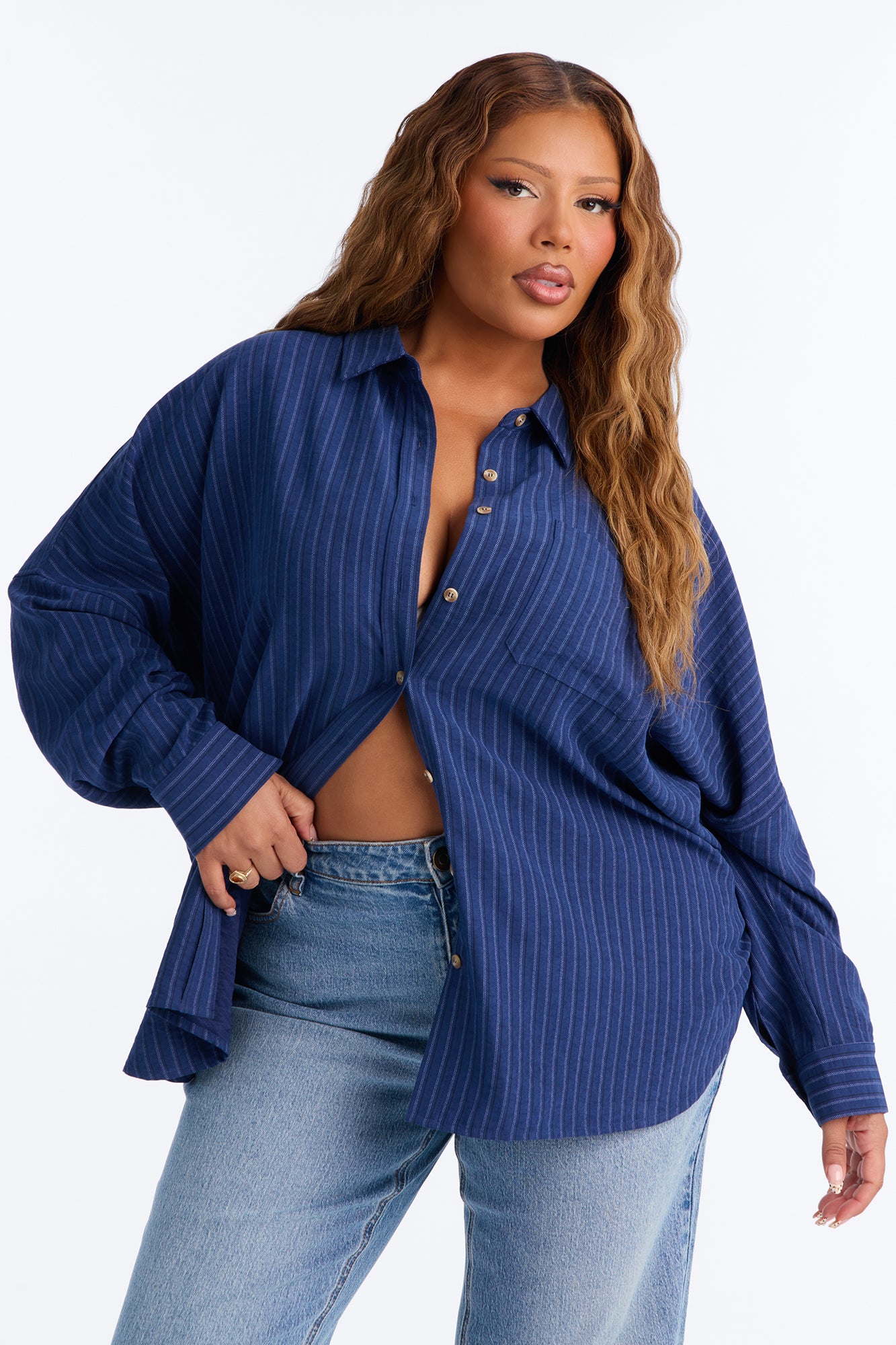 Make My Move Pinstripe Shirt - Navy