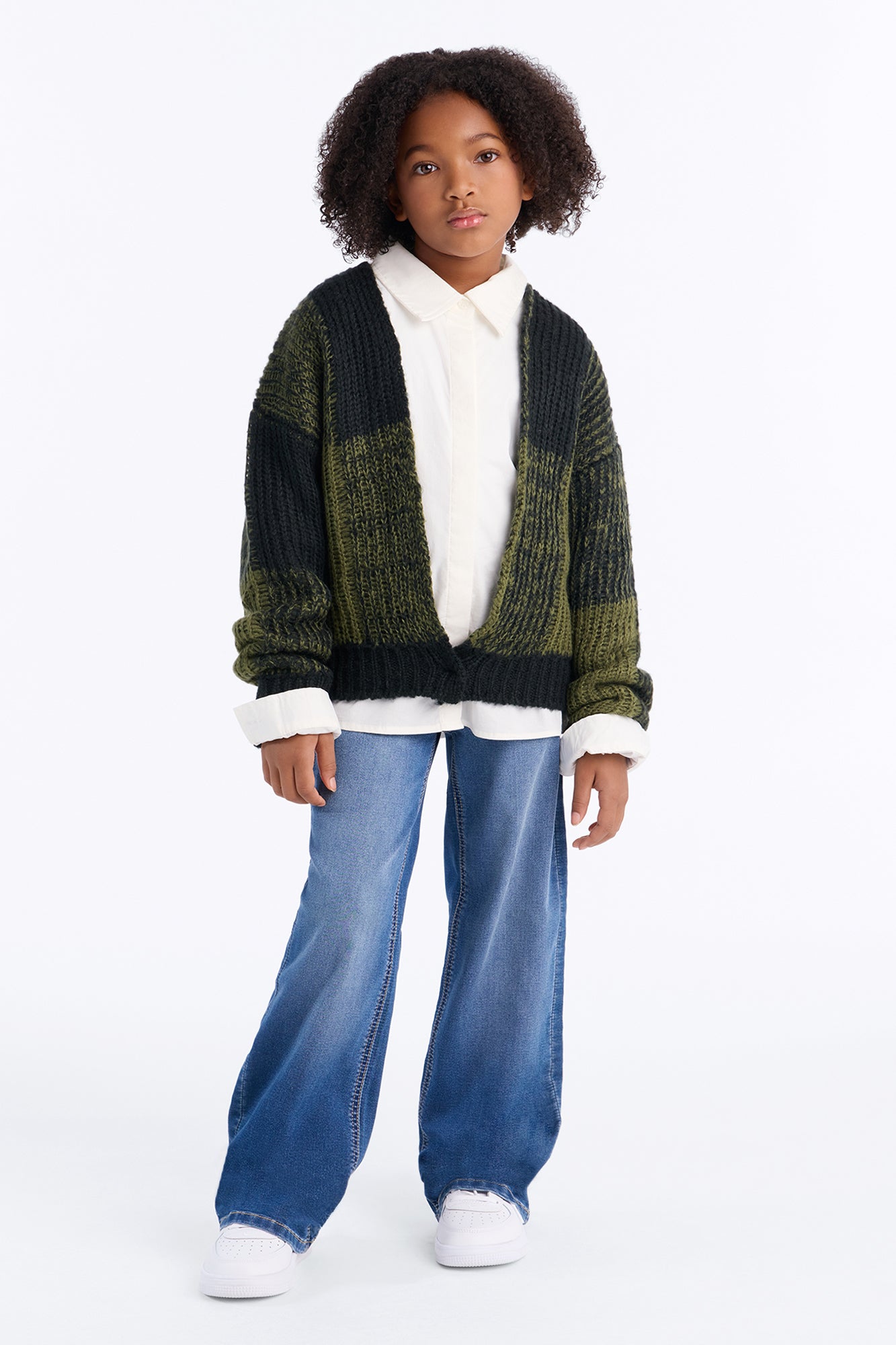 Mini In The City Color Block Cardigan - Olive/combo