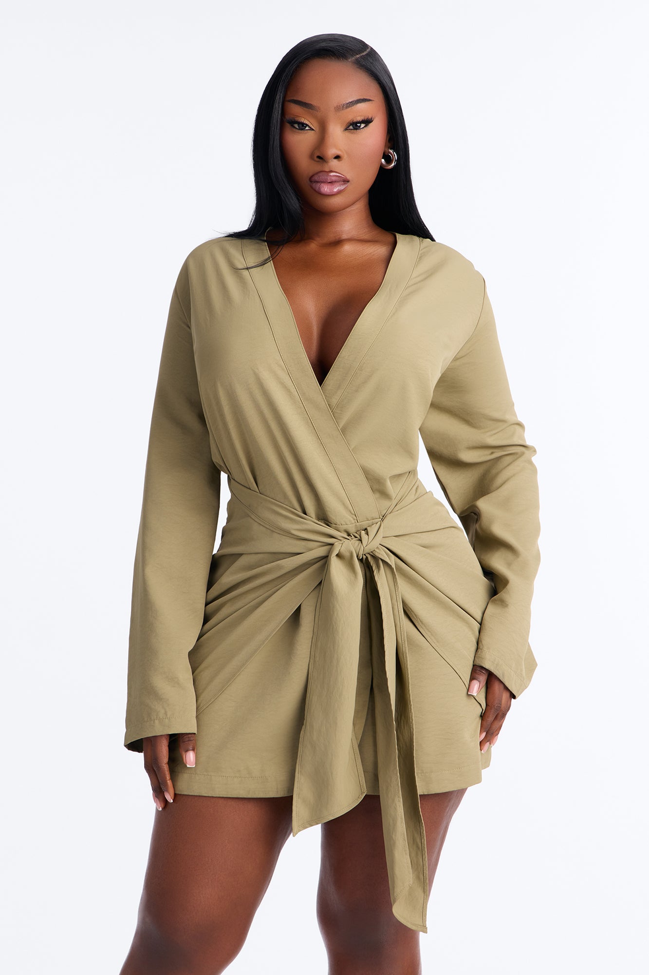 Talia Tie Front Mini Dress - Olive