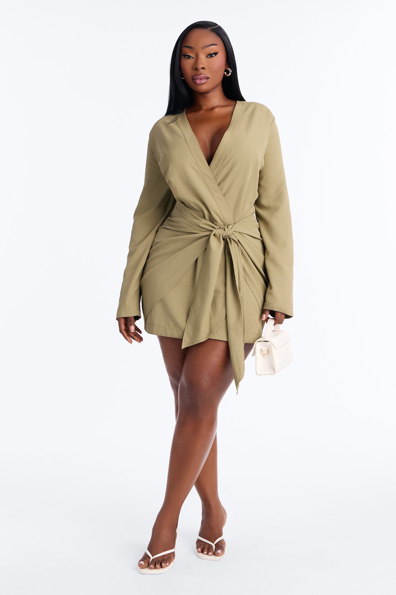 Talia Tie Front Mini Dress - Olive