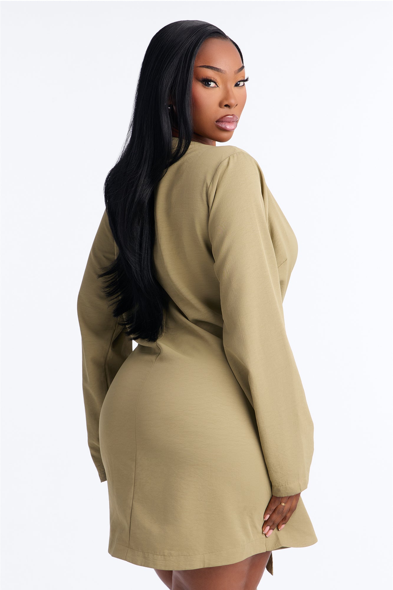 Talia Tie Front Mini Dress - Olive
