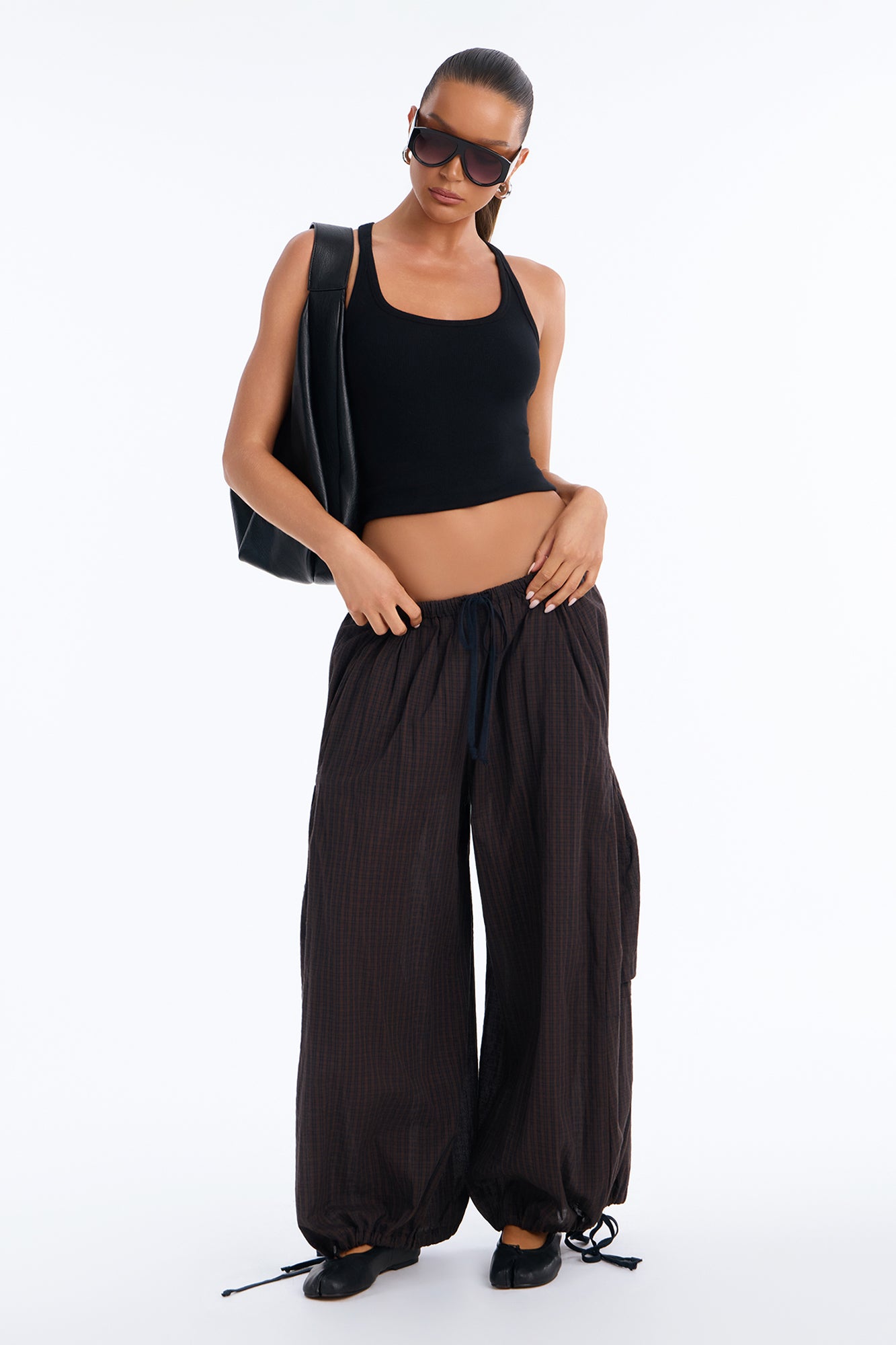 Harlow Low Rise Woven Plaid Jogger - Navy