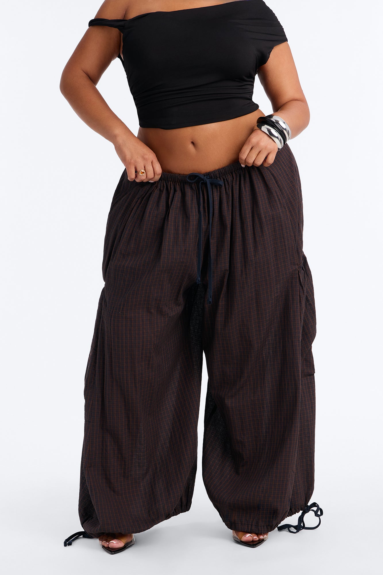 Harlow Low Rise Woven Plaid Jogger - Navy
