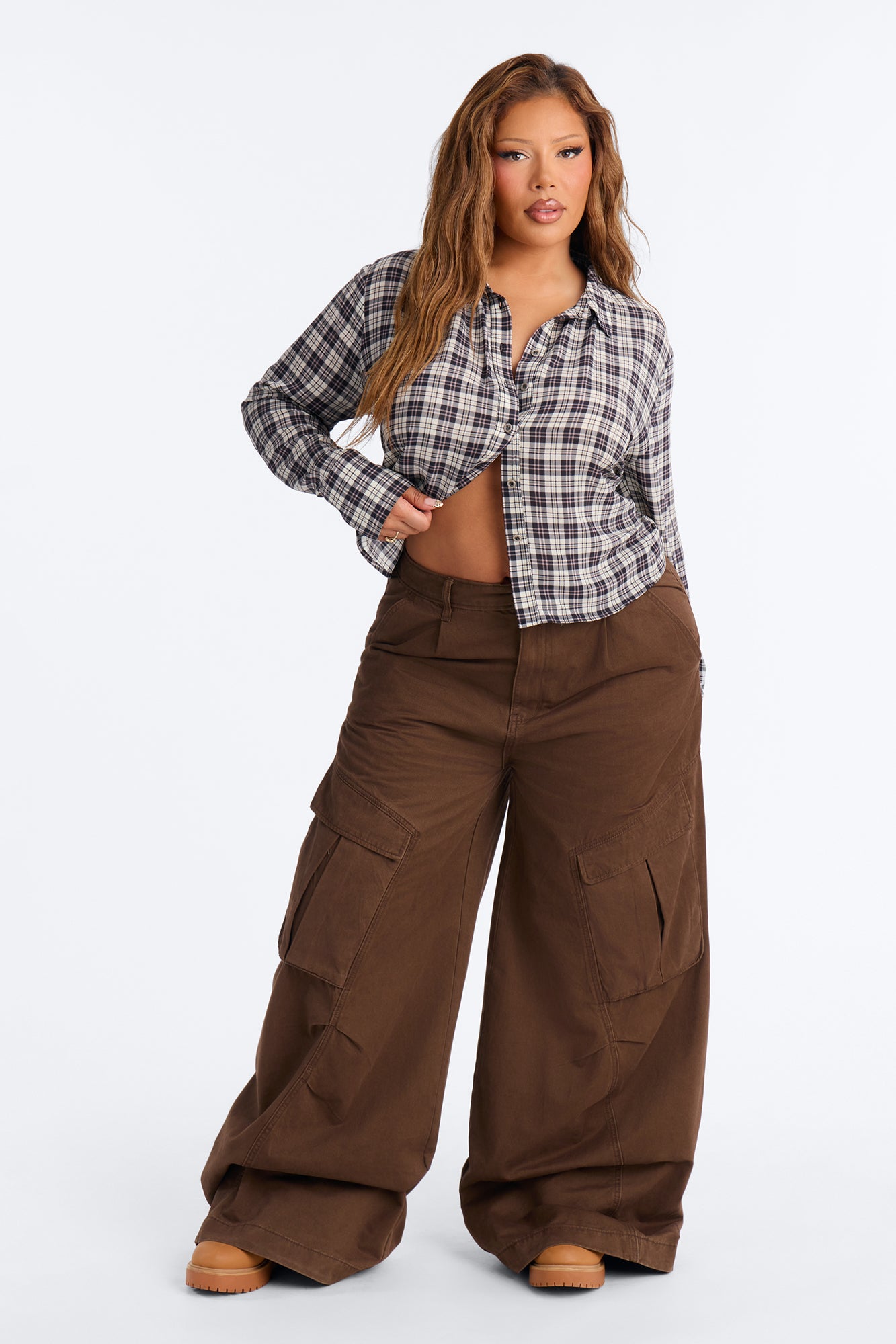 Leni Plaid Chiffon Long Sleeve Shirt - Black/combo