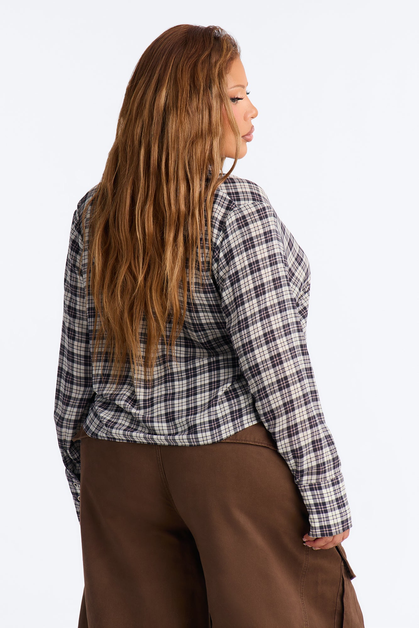 Leni Plaid Chiffon Long Sleeve Shirt - Black/combo