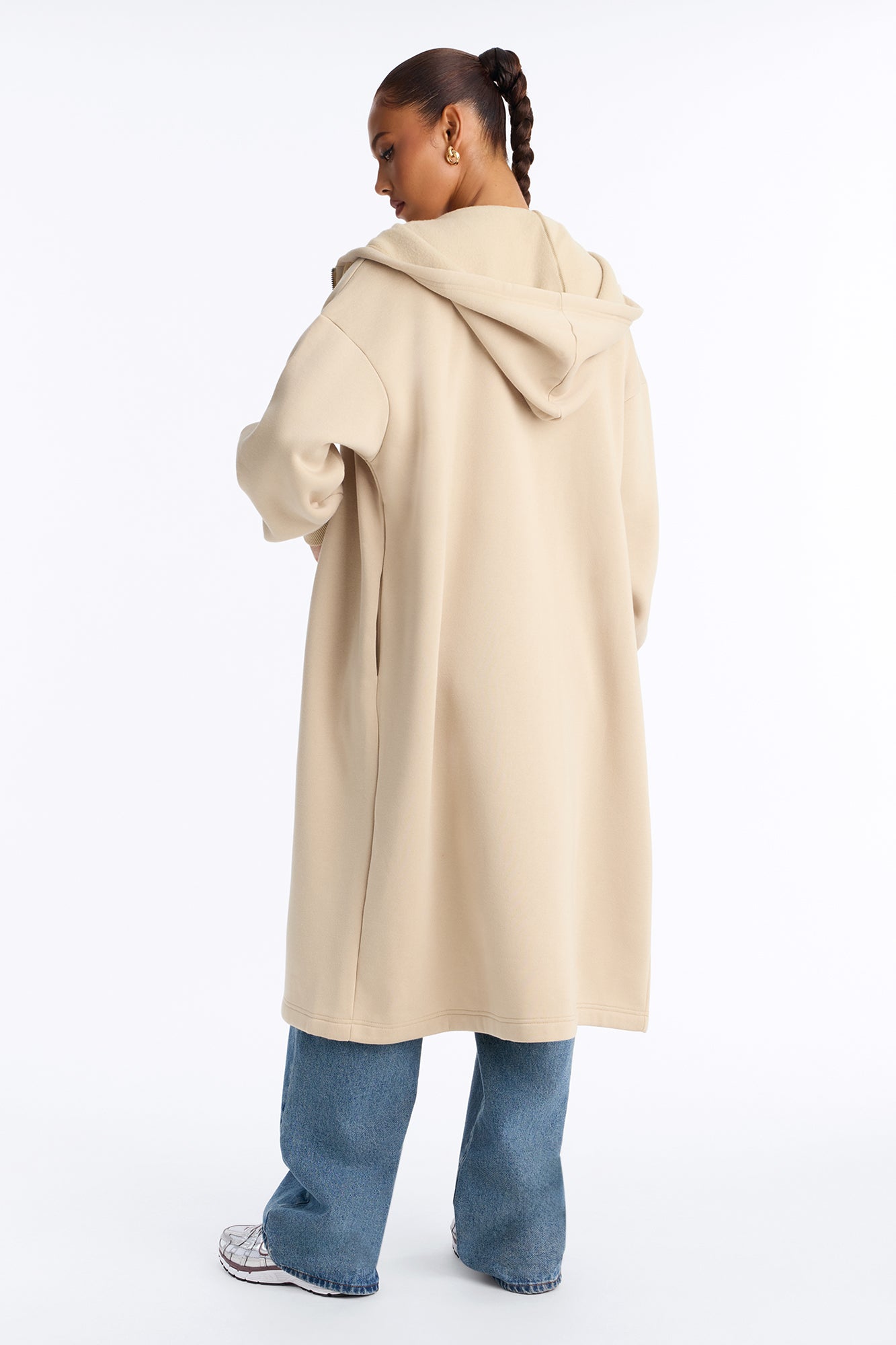 Sunday Lounge Fleece Hooded Long Jacket - Taupe