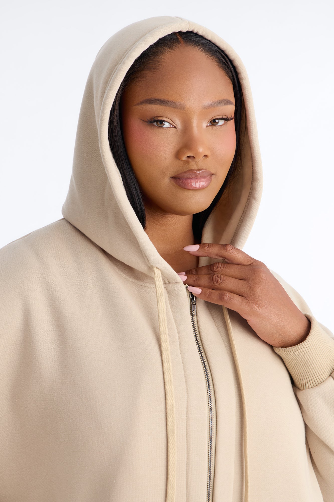 Sunday Lounge Fleece Hooded Long Jacket - Taupe